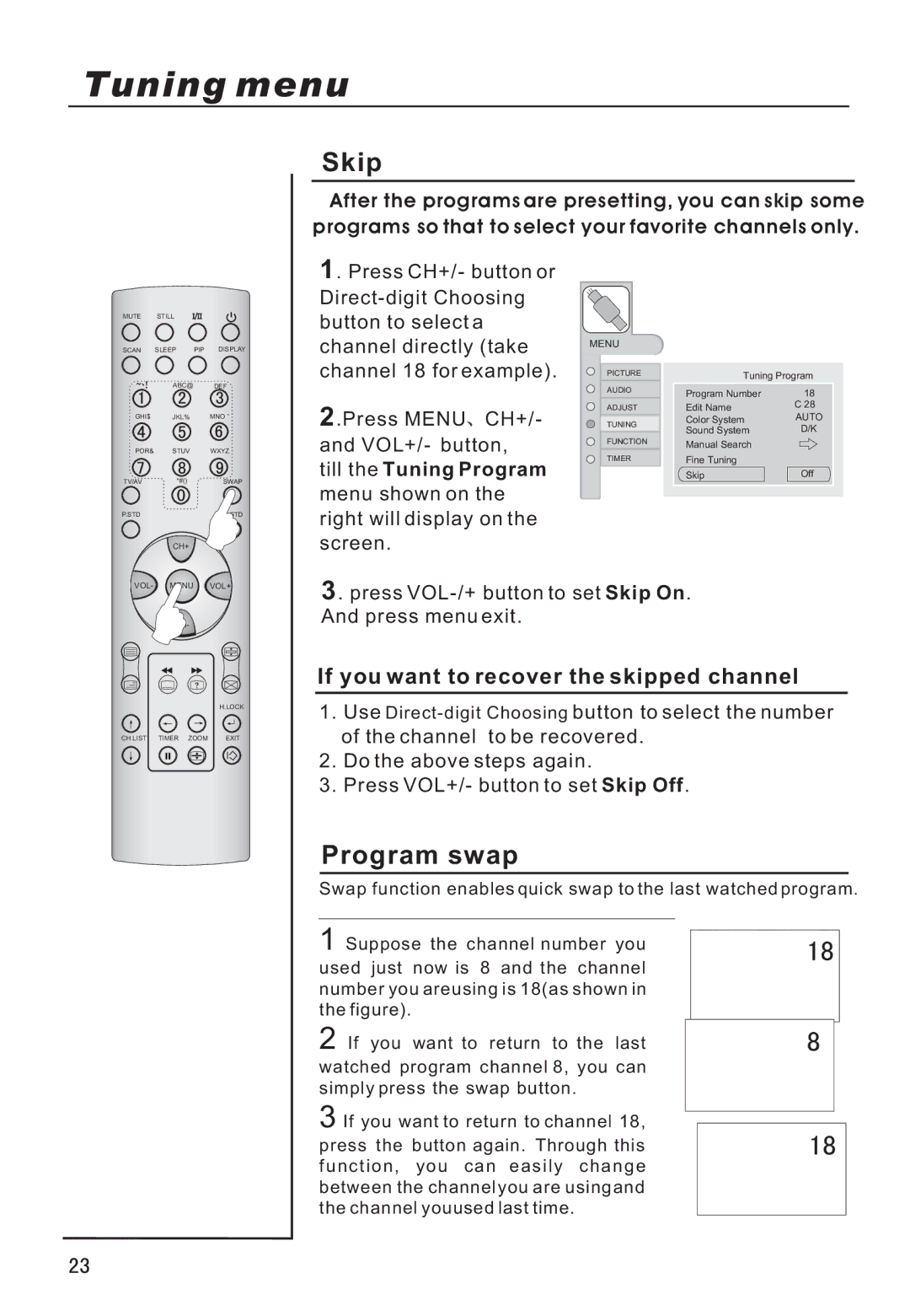 Haier P42V6-A8K owner manual Skip, Program swap, If you want to recover the skipped channel 