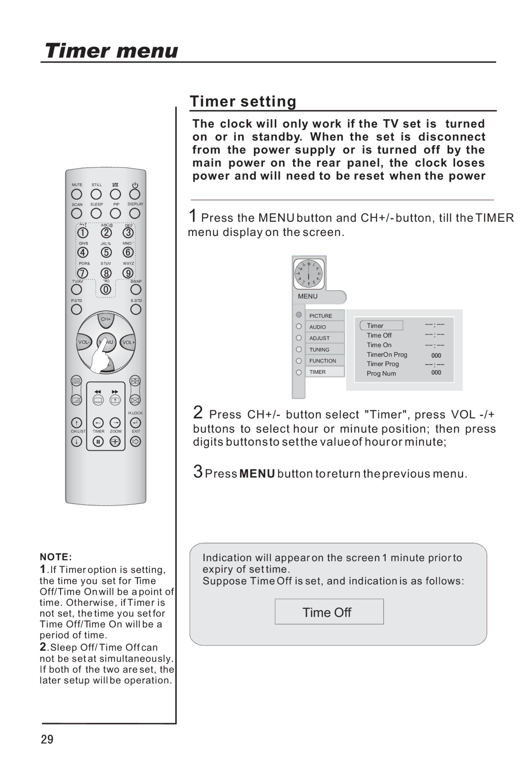 Haier P42V6-A8K owner manual Timer menu, Timer setting 