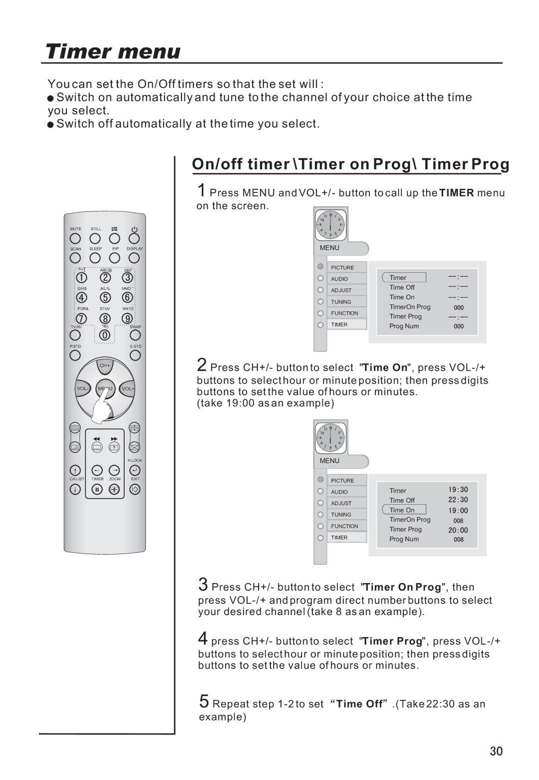 Haier P42V6-A8K owner manual On/off timer \Timer on Prog\ Timer Prog 