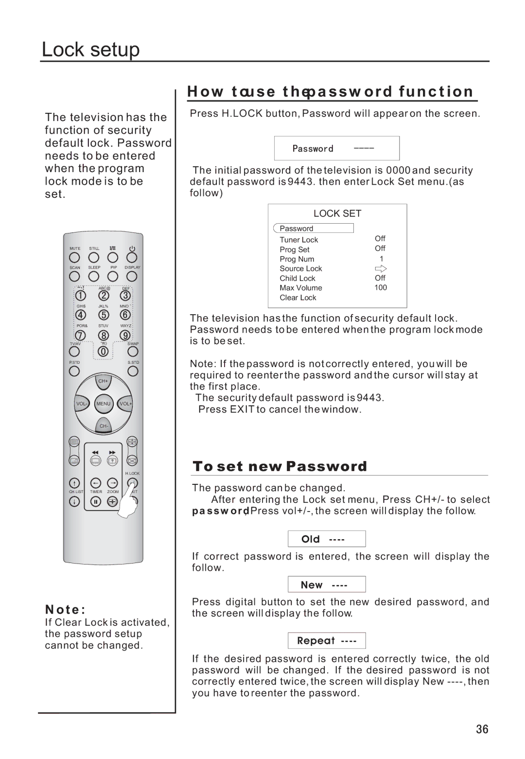 Haier P42V6-A8K owner manual Lock setup, How to use the password function, To set new Password 