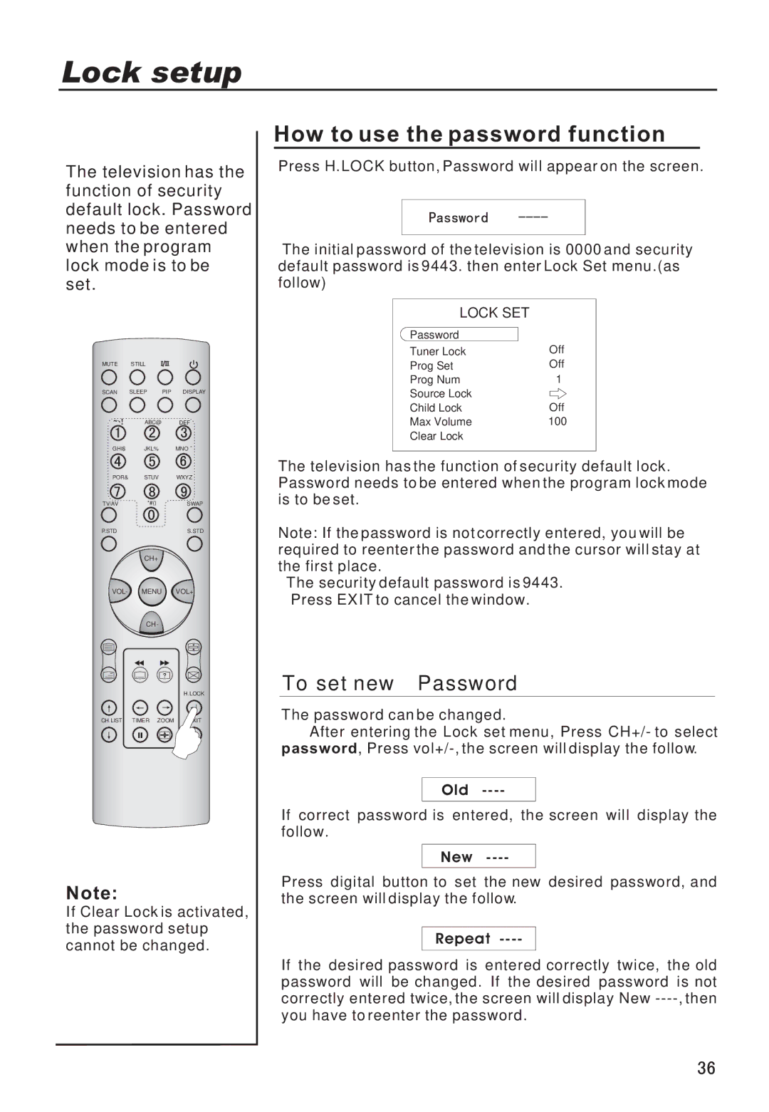 Haier P42LV6-T1, P50V6-A8 owner manual Lock setup, How to use the password function, To set new Password 