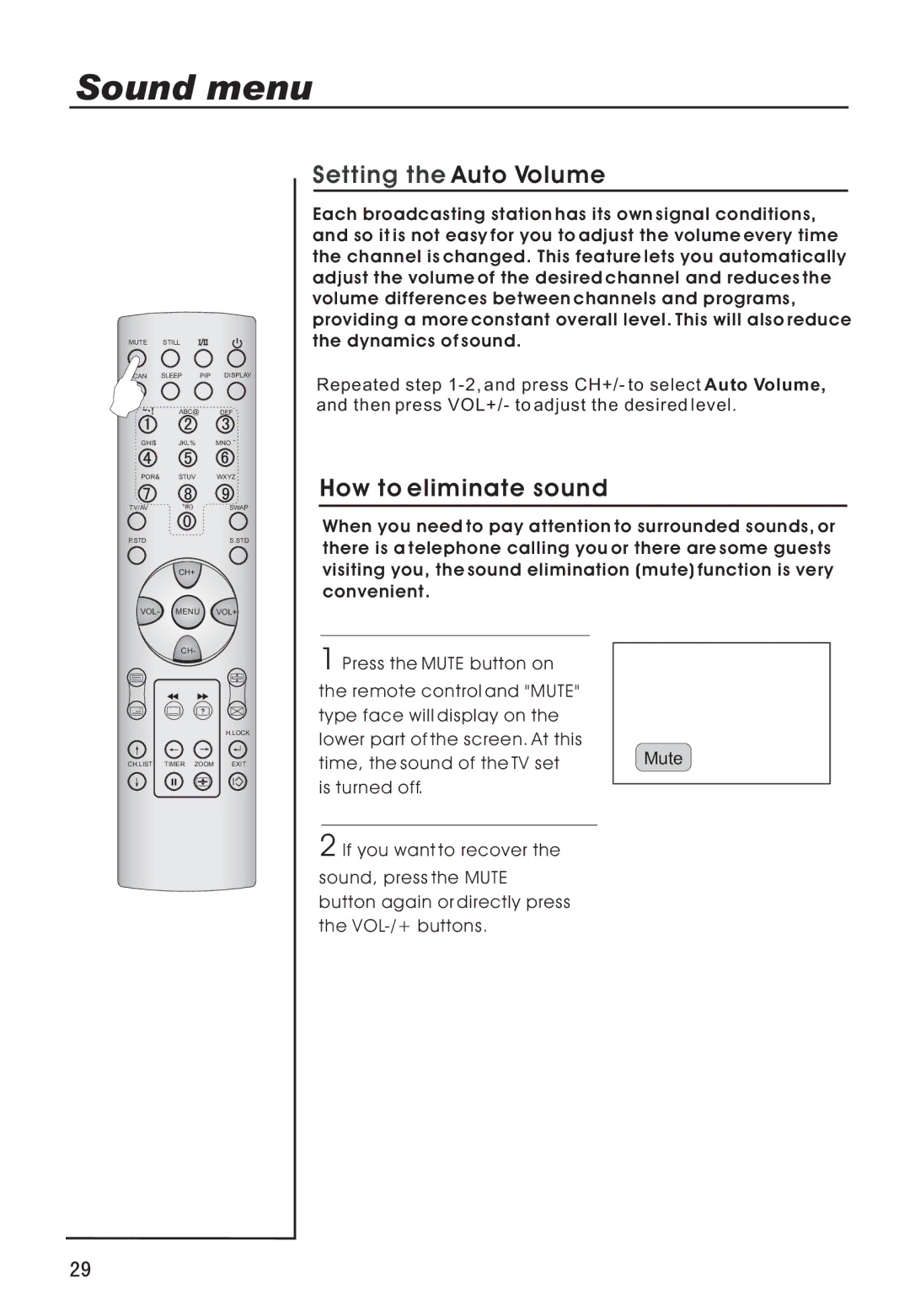 Haier P50V6-A8S owner manual Setting the Auto Volume, How to eliminate sound 