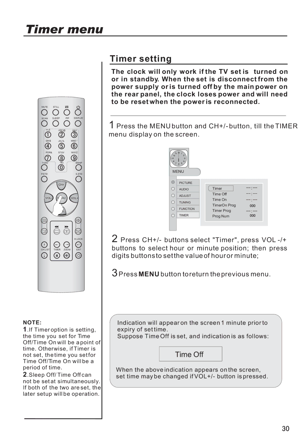 Haier P50V6-A8S owner manual Timer menu, Timer setting 