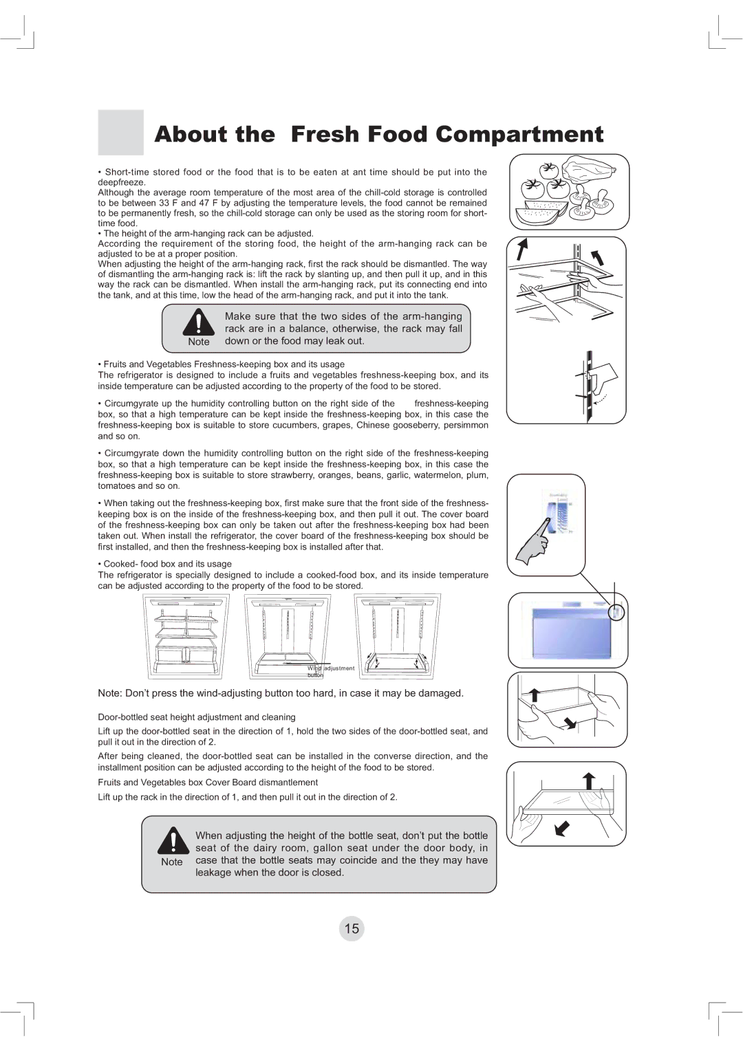 Haier PBFS21, RBFS21 warranty About the Fresh Food Compartment, ‡UXLWVDQG9HJHWDEOHVUHVKQHVVNHHSLQJERDQGLWVXVDJH 