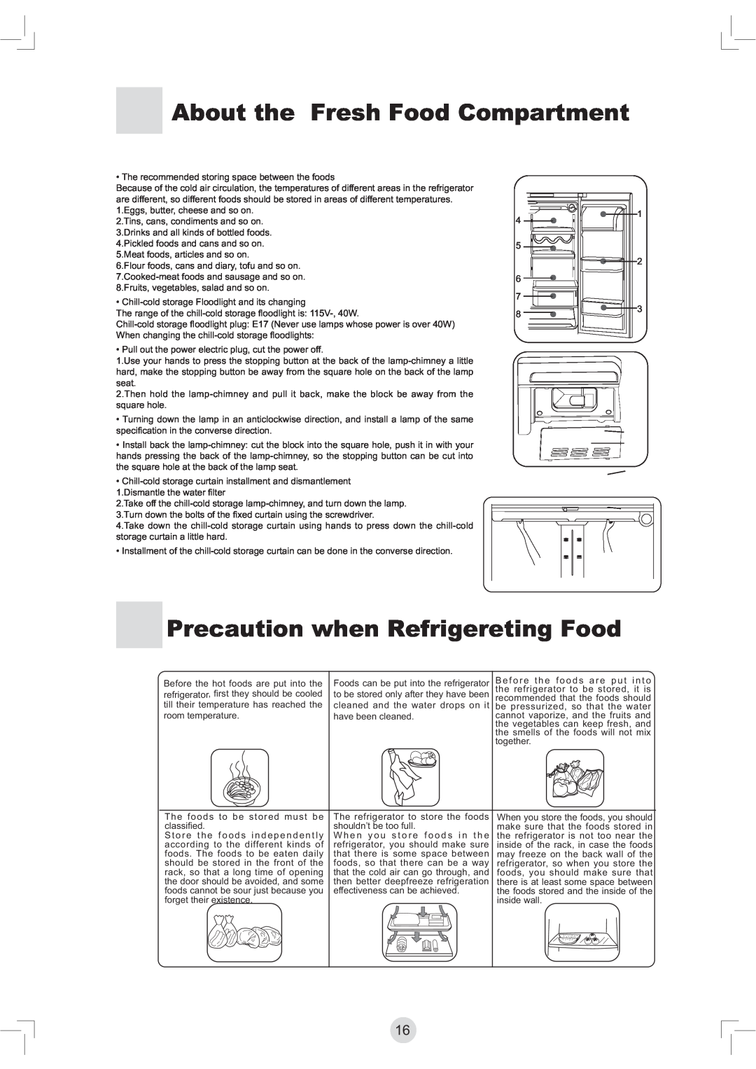 Haier RBFS21, PBFS21 warranty Precaution when Refrigereting Food, About the Fresh Food Compartment 