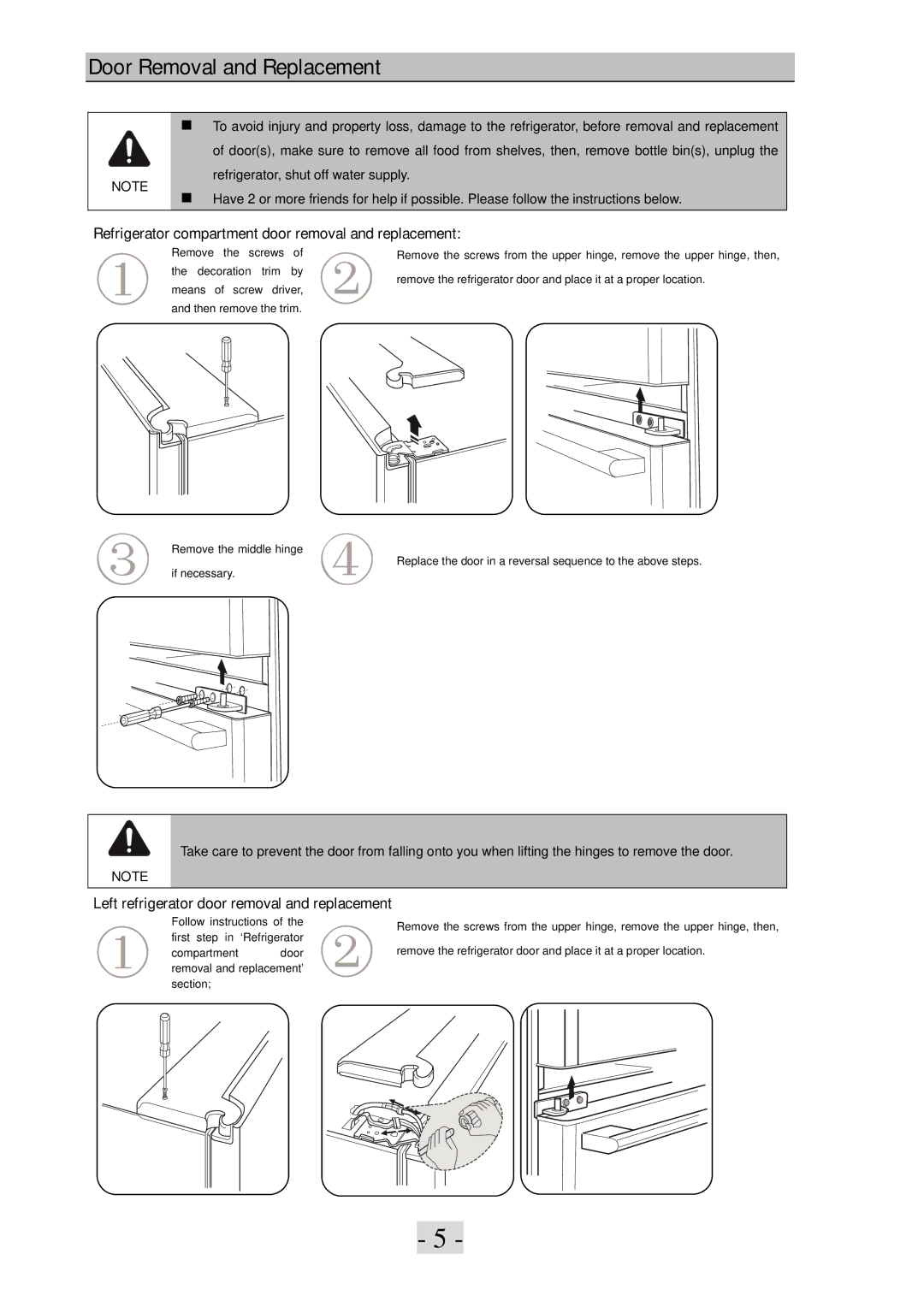 Haier PBFS21EDAE-U warranty Door Removal and Replacement, Refrigerator compartment door removal and replacement 