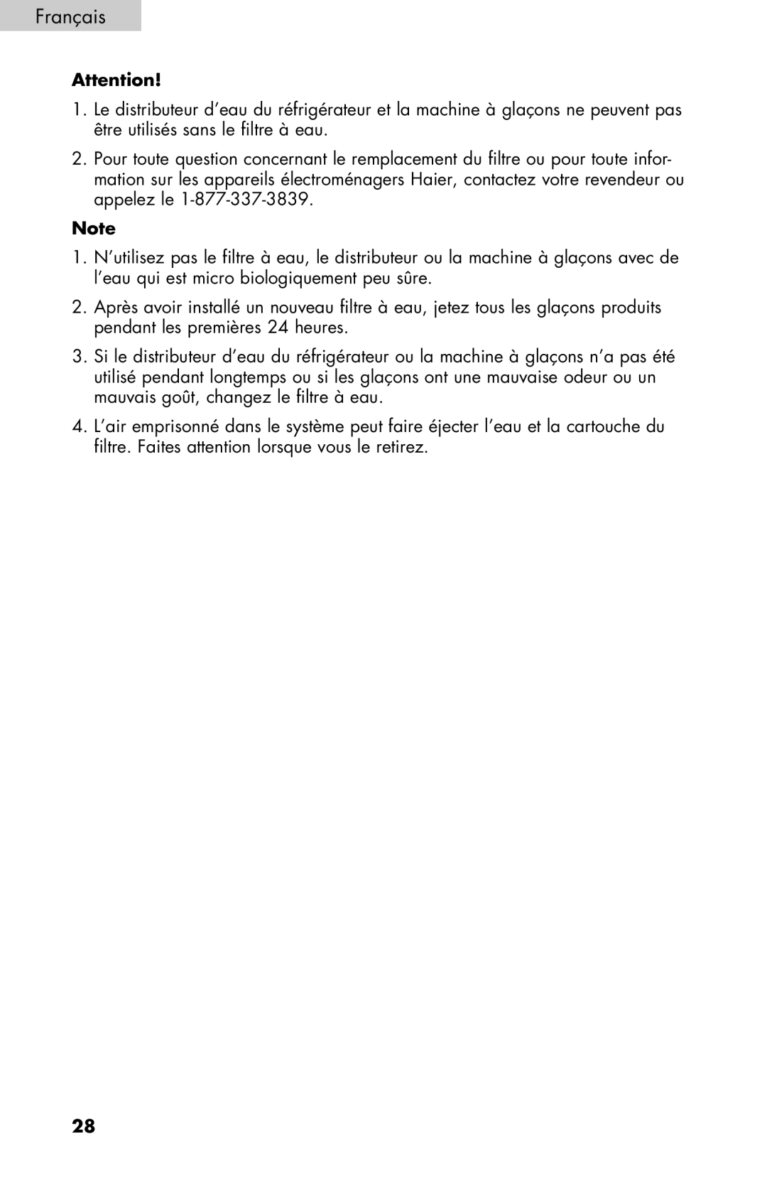 Haier PRFS25 user manual Français 