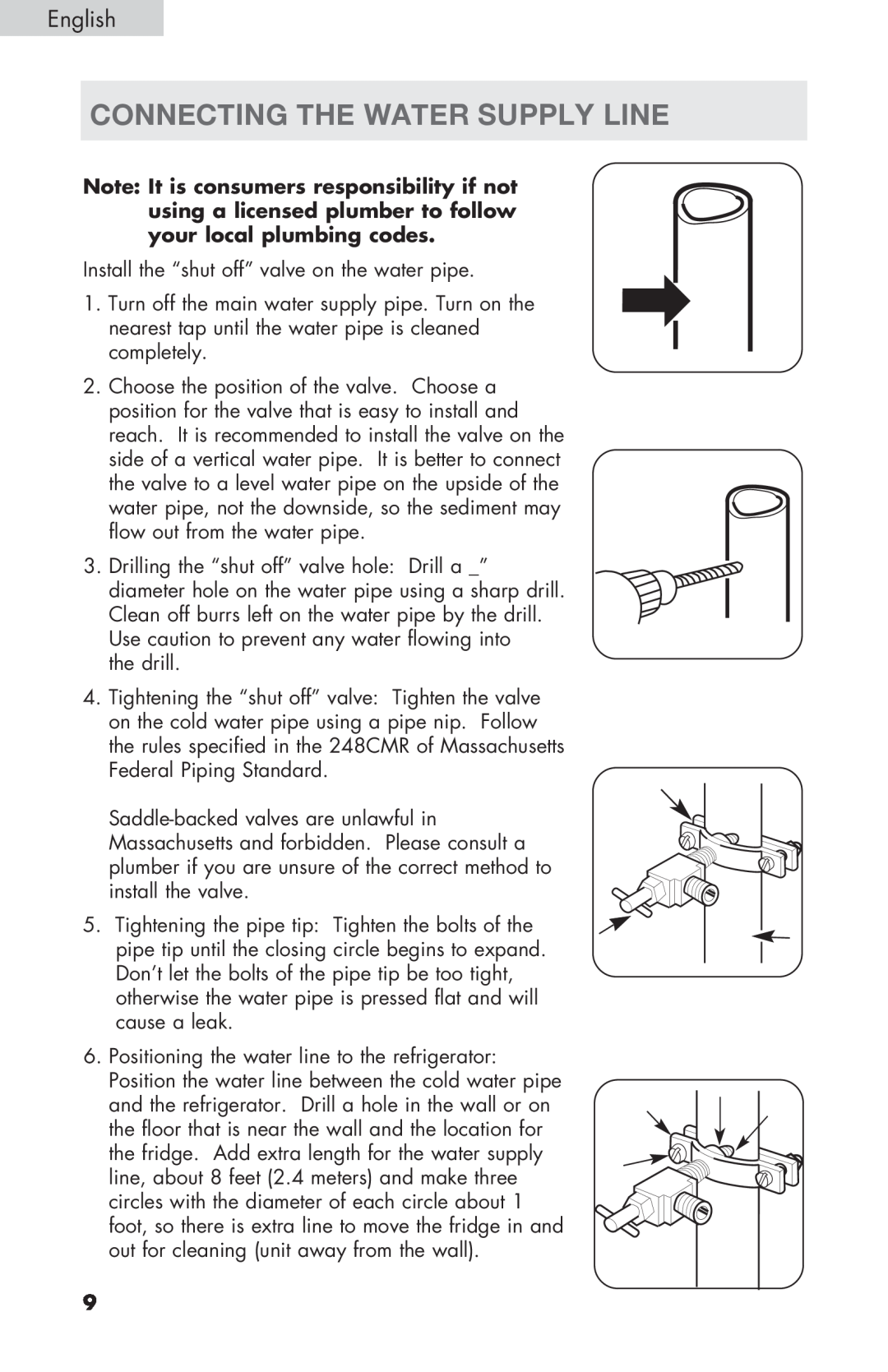 Haier PRFS25 user manual Connecting the Water Supply Line 