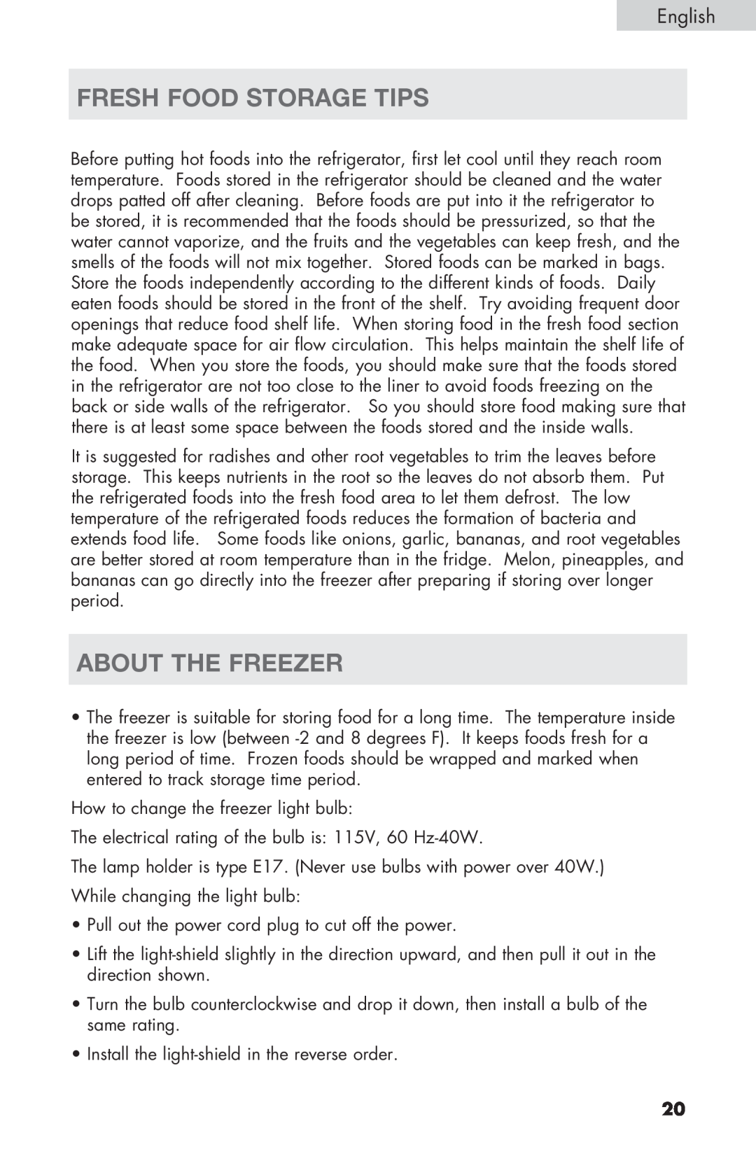 Haier PRFS25 user manual FRESH Food Storage Tips, About The Freezer 
