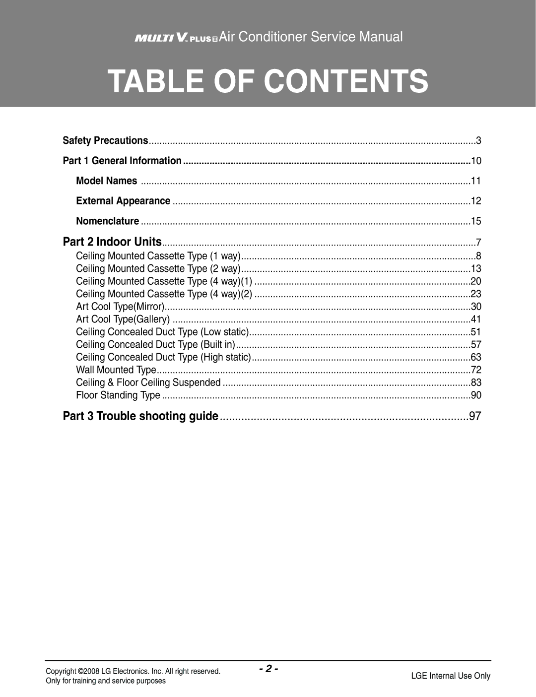 Haier R410A service manual Table of Contents 