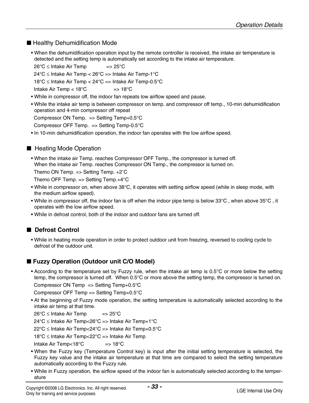 Haier R410A service manual Defrost Control, Fuzzy Operation Outdoor unit C/O Model 