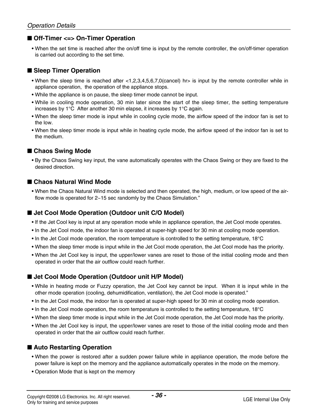 Haier R410A service manual Off-Timer = On-Timer Operation, Sleep Timer Operation, Chaos Swing Mode, Chaos Natural Wind Mode 