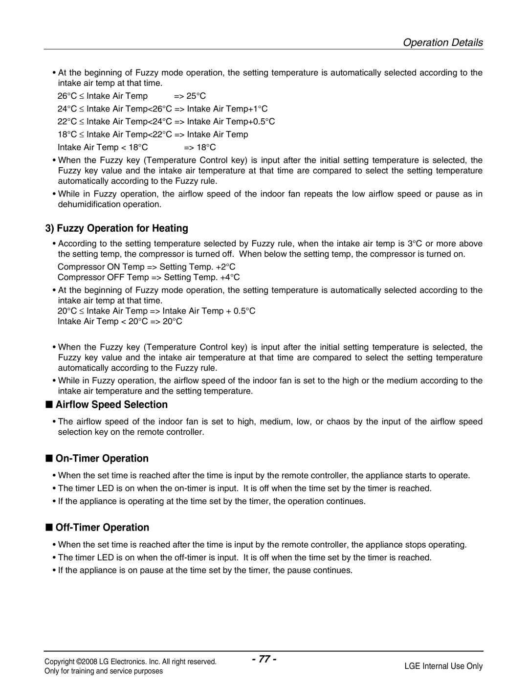 Haier R410A service manual Fuzzy Operation for Heating 