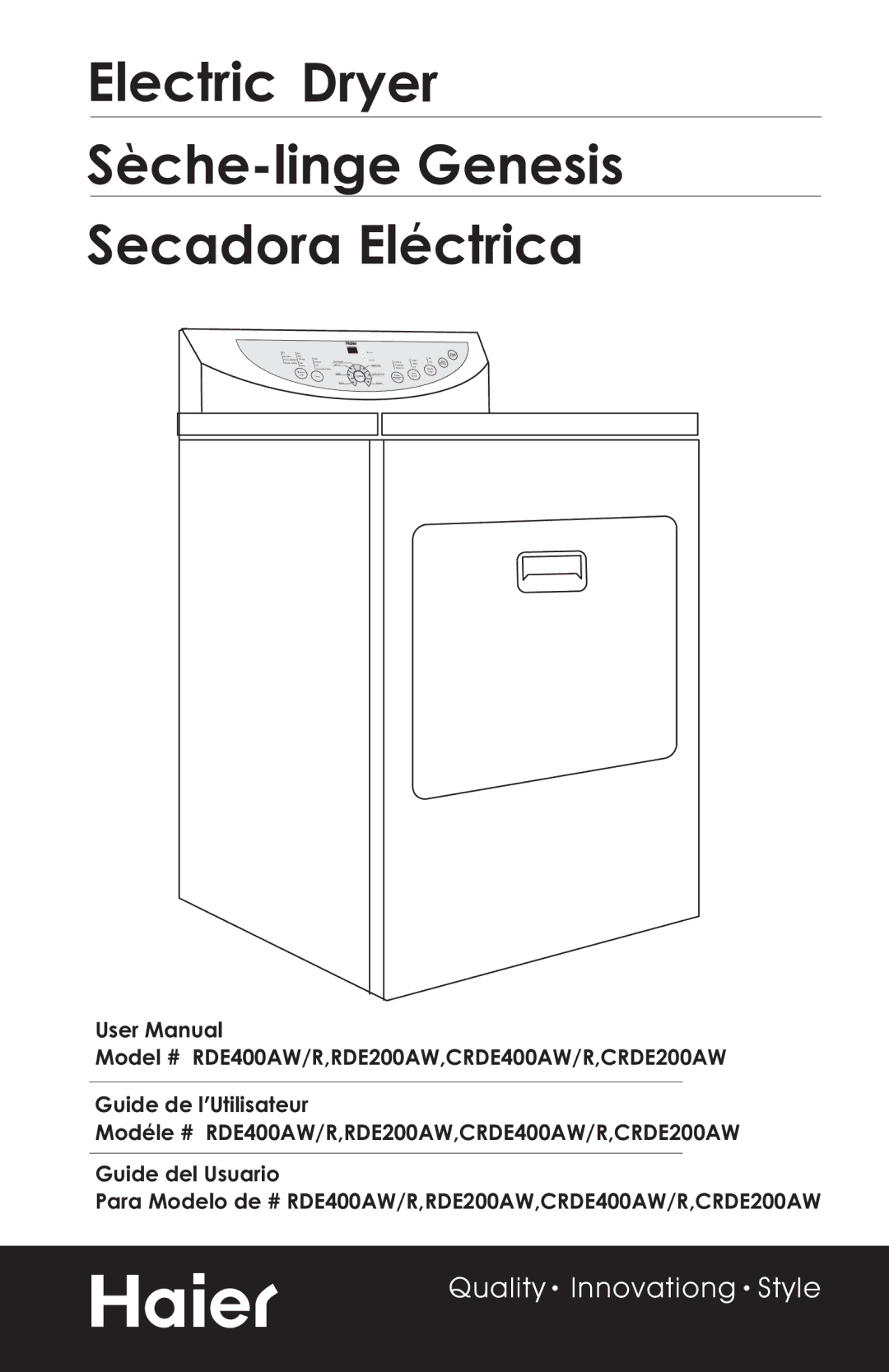 Haier CRDE400AW, CRDE200AW user manual Electric Dryer Seche-linge Genesis Secadora Electrica 