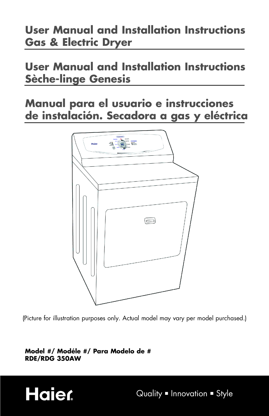 Haier RDE/RDG 350AW user manual Model #/ Modéle #/ Para Modelo de # 