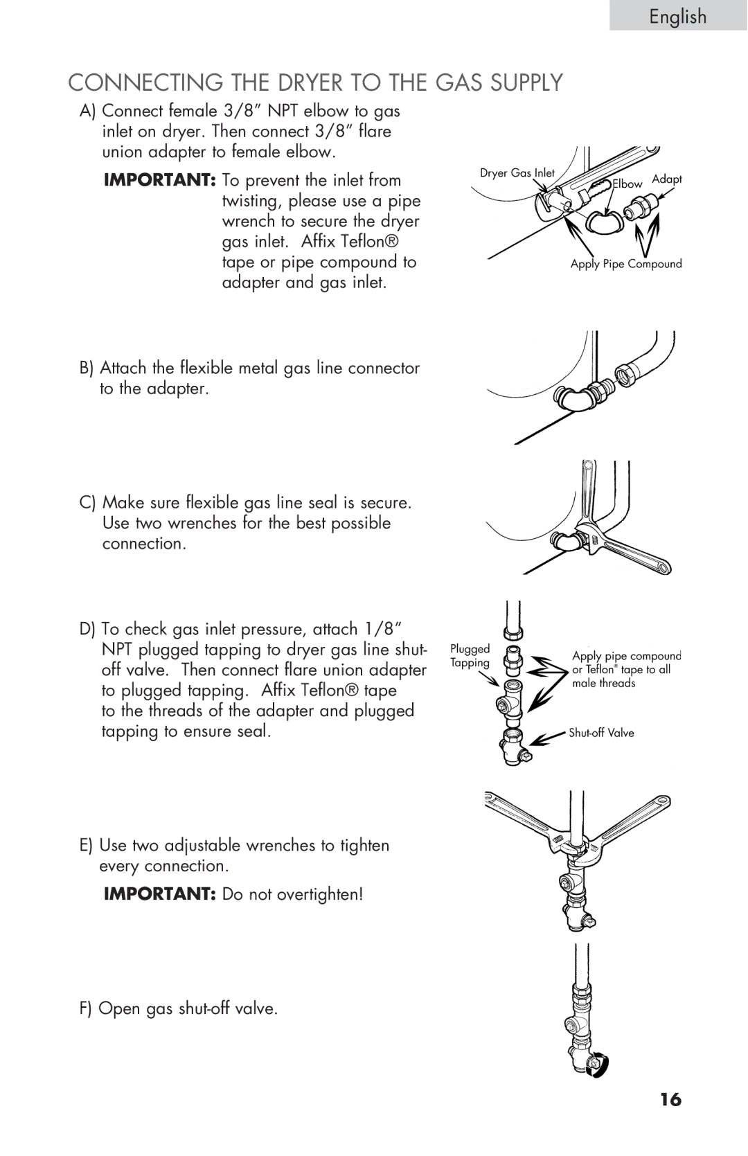 Haier RDE/RDG 350AW user manual Connecting the Dryer to the GAS Supply 