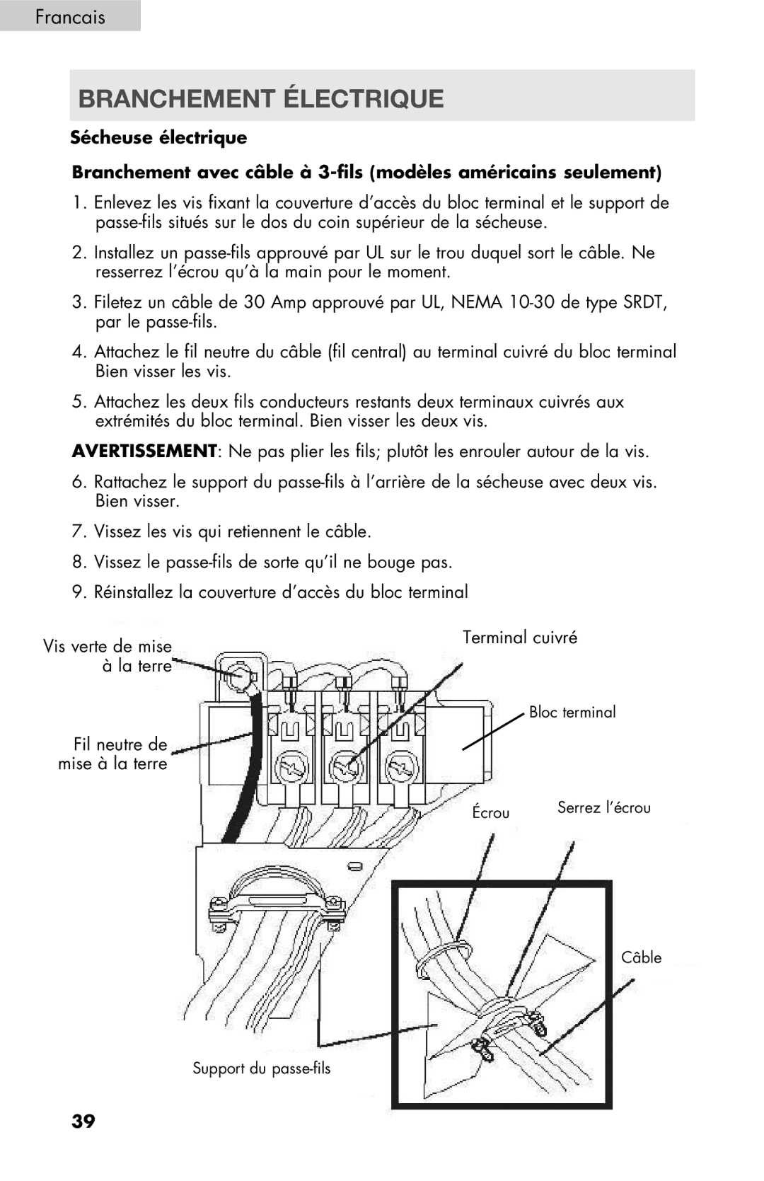 Haier RDE/RDG 350AW user manual Branchement Électrique 