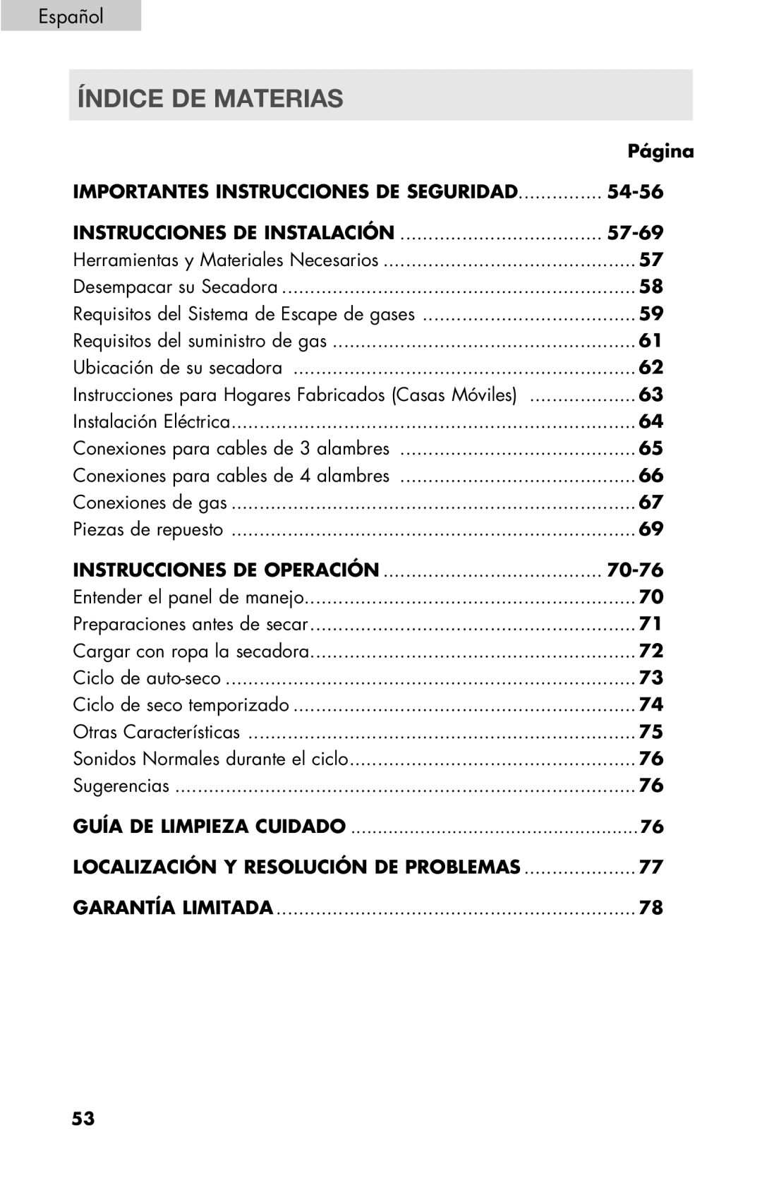 Haier RDE/RDG 350AW user manual Índice de Materias, Garantía Limitada 