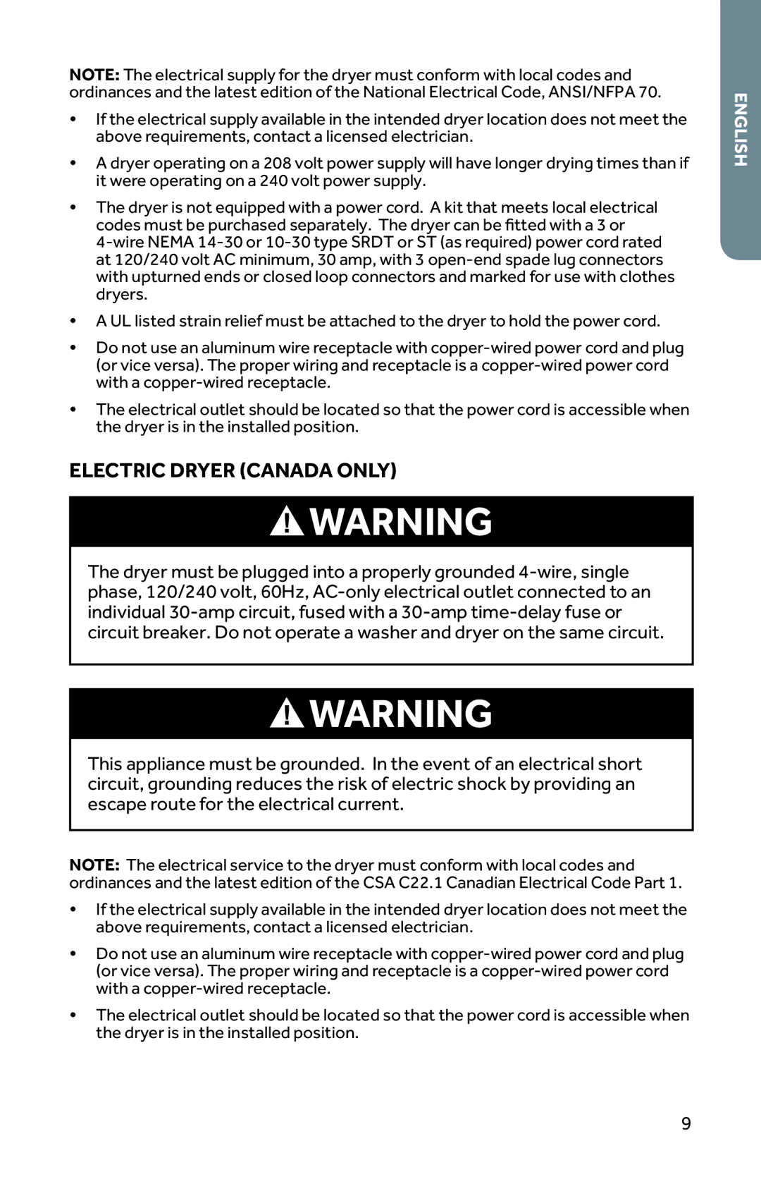 Haier RDG350AW, CRDE350AW user manual Electric Dryer Canada only 