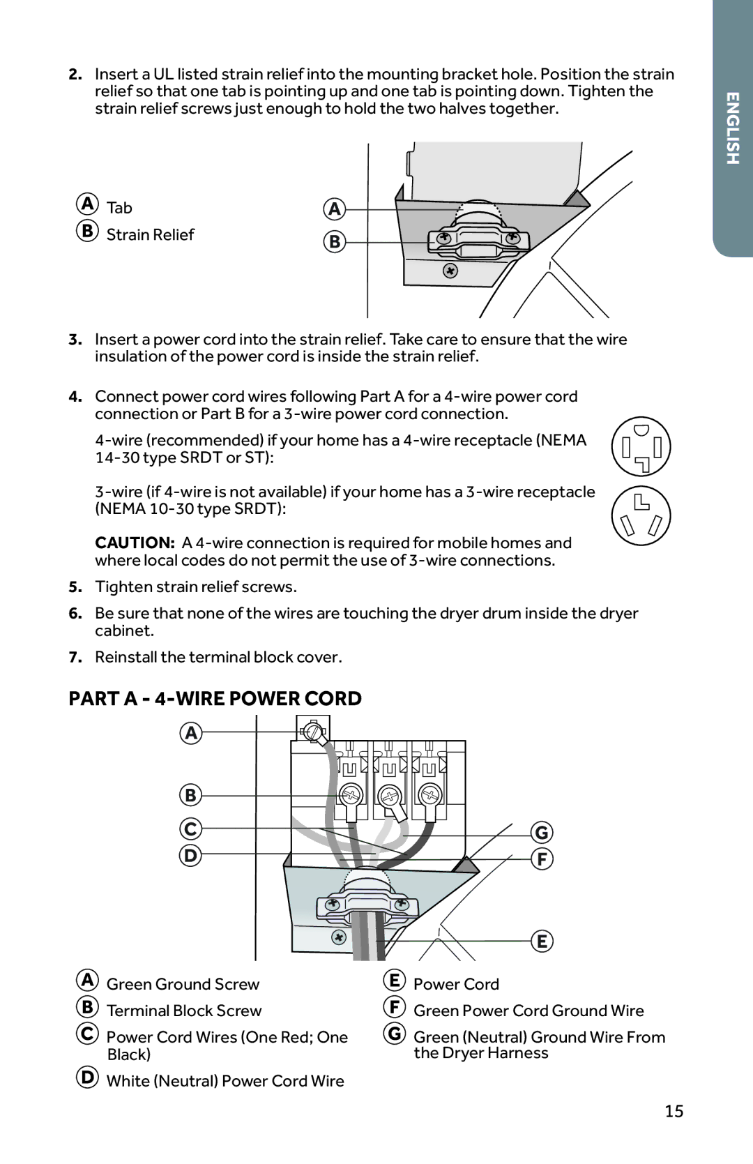 Haier RDG350AW, CRDE350AW user manual Part a 4-WIRE Power Cord 