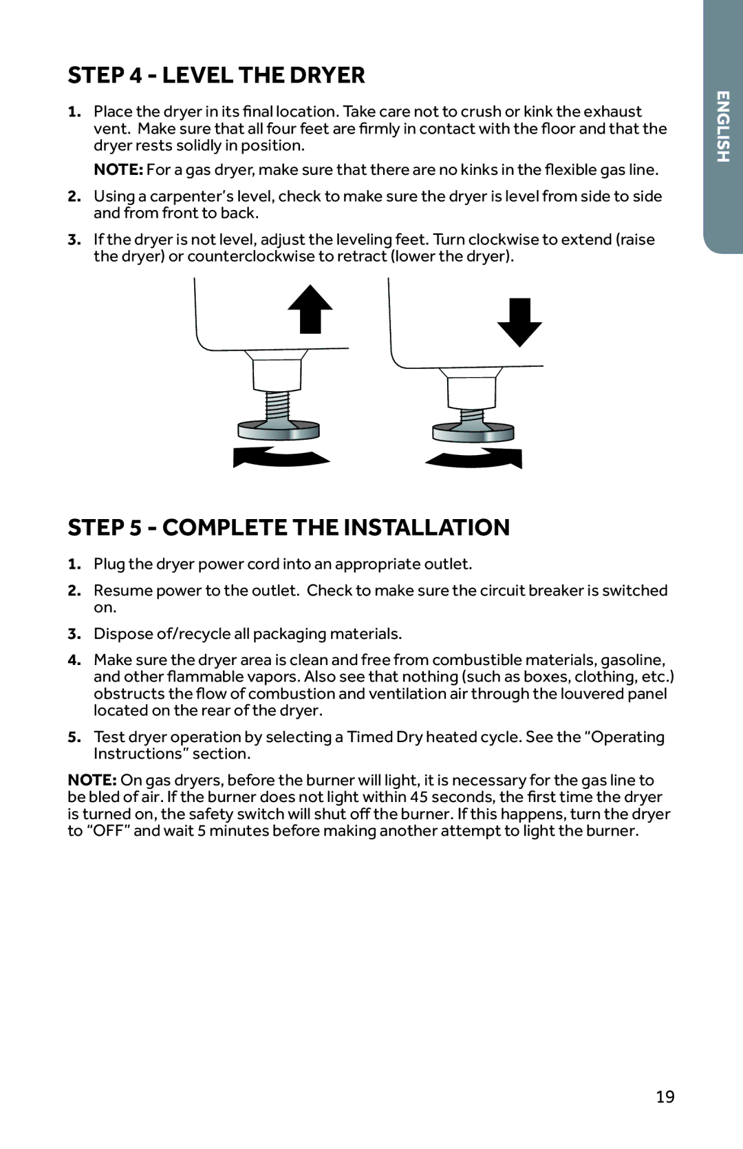 Haier CRDE350AW, RDG350AW user manual Level the Dryer, Complete the Installation 