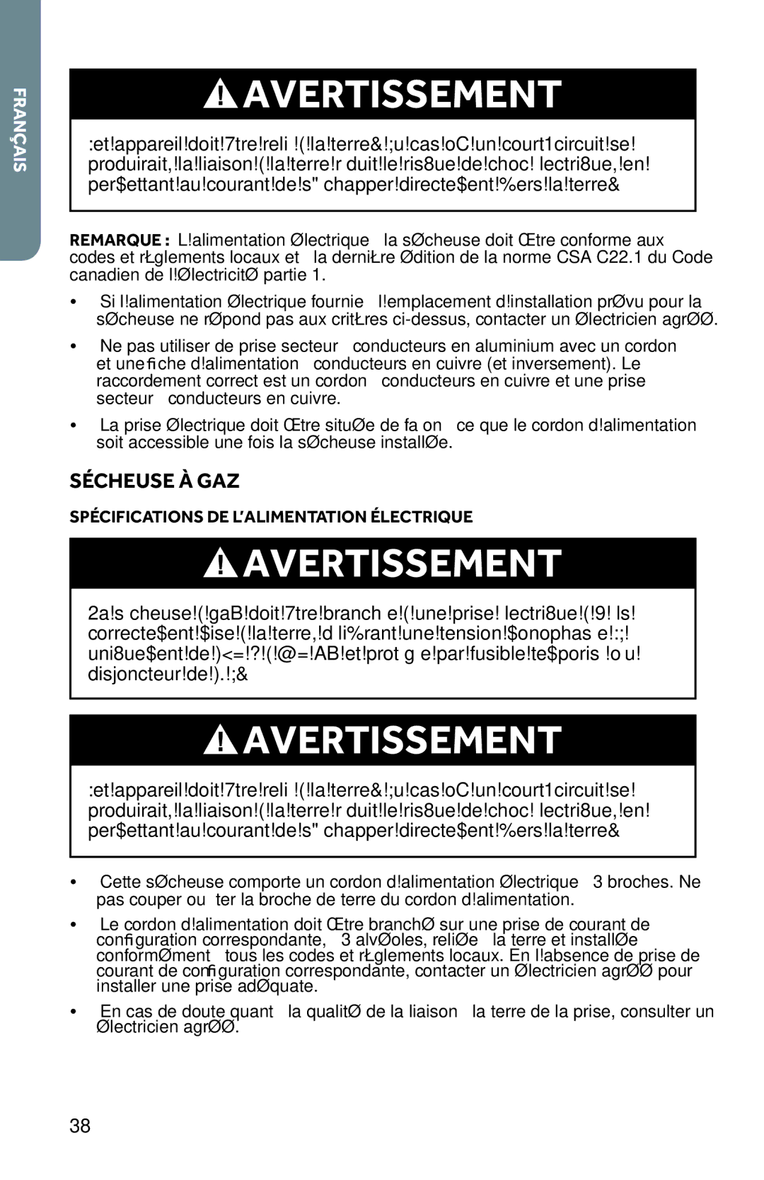 Haier RDG350AW, CRDE350AW user manual Sécheuse À GAZ, Spécifications DE L’ALIMENTATION Électrique 