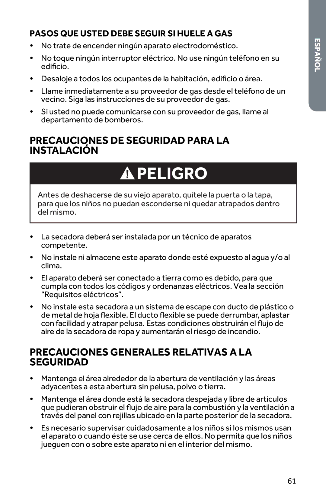 Haier CRDE350AW, RDG350AW Precauciones DE Seguridad Para LA Instalación, Precauciones Generales Relativas a LA Seguridad 