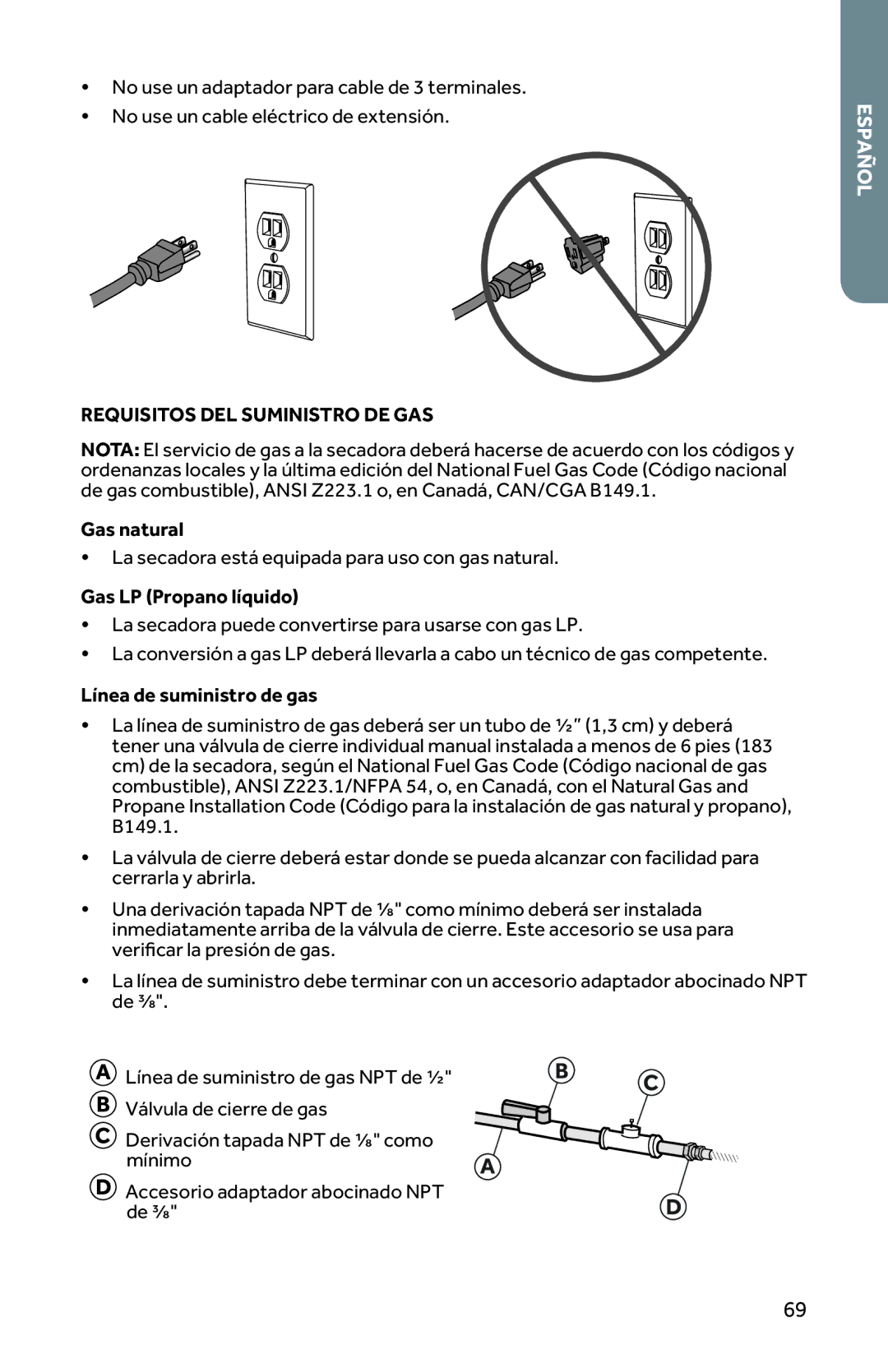 Haier RDE350AW, RDG350AW Requisitos DEL Suministro DE GAS, Gas natural, Gas LP Propano líquido, Línea de suministro de gas 