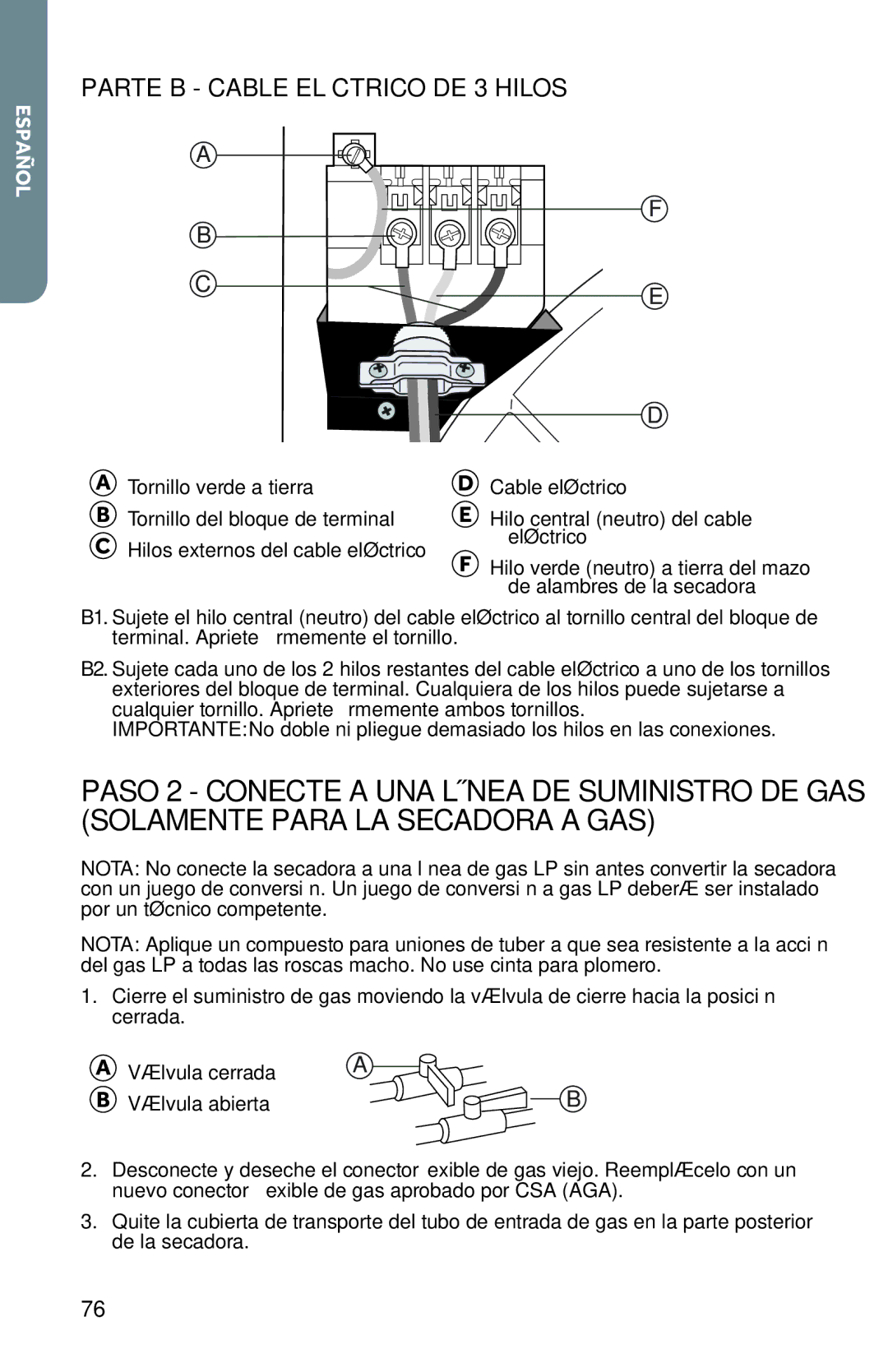 Haier CRDE350AW, RDG350AW user manual Parte B Cable Eléctrico DE 3 Hilos 