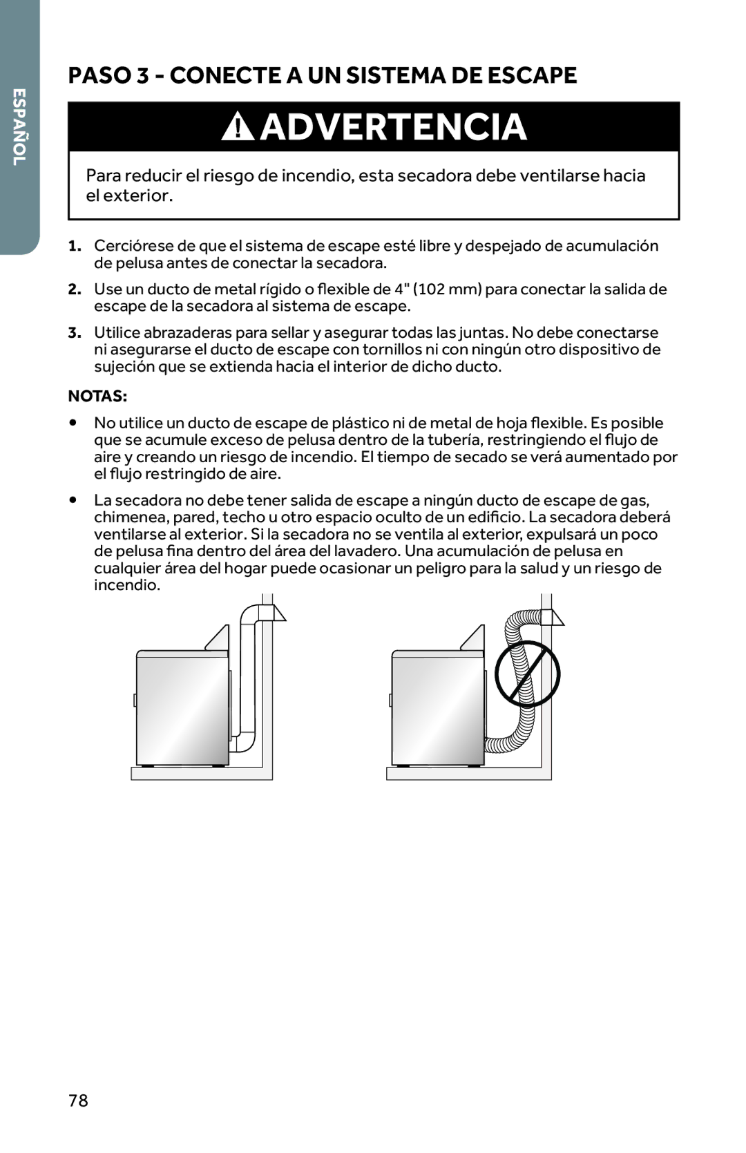 Haier RDG350AW, CRDE350AW user manual Paso 3 Conecte a UN Sistema DE Escape, Notas 