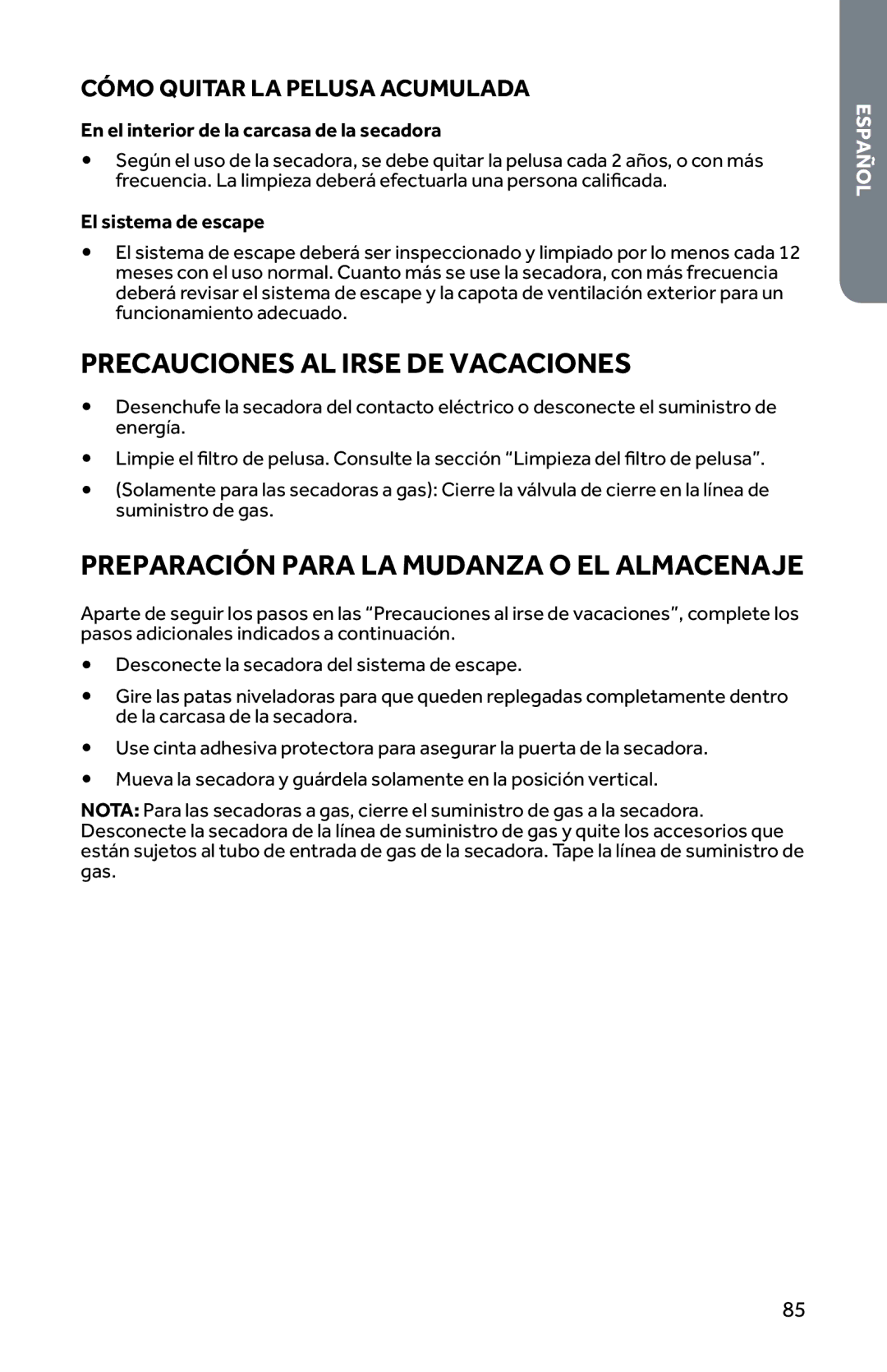 Haier CRDE350AW Precauciones AL Irse DE Vacaciones, Preparación Para LA Mudanza O EL Almacenaje, El sistema de escape 