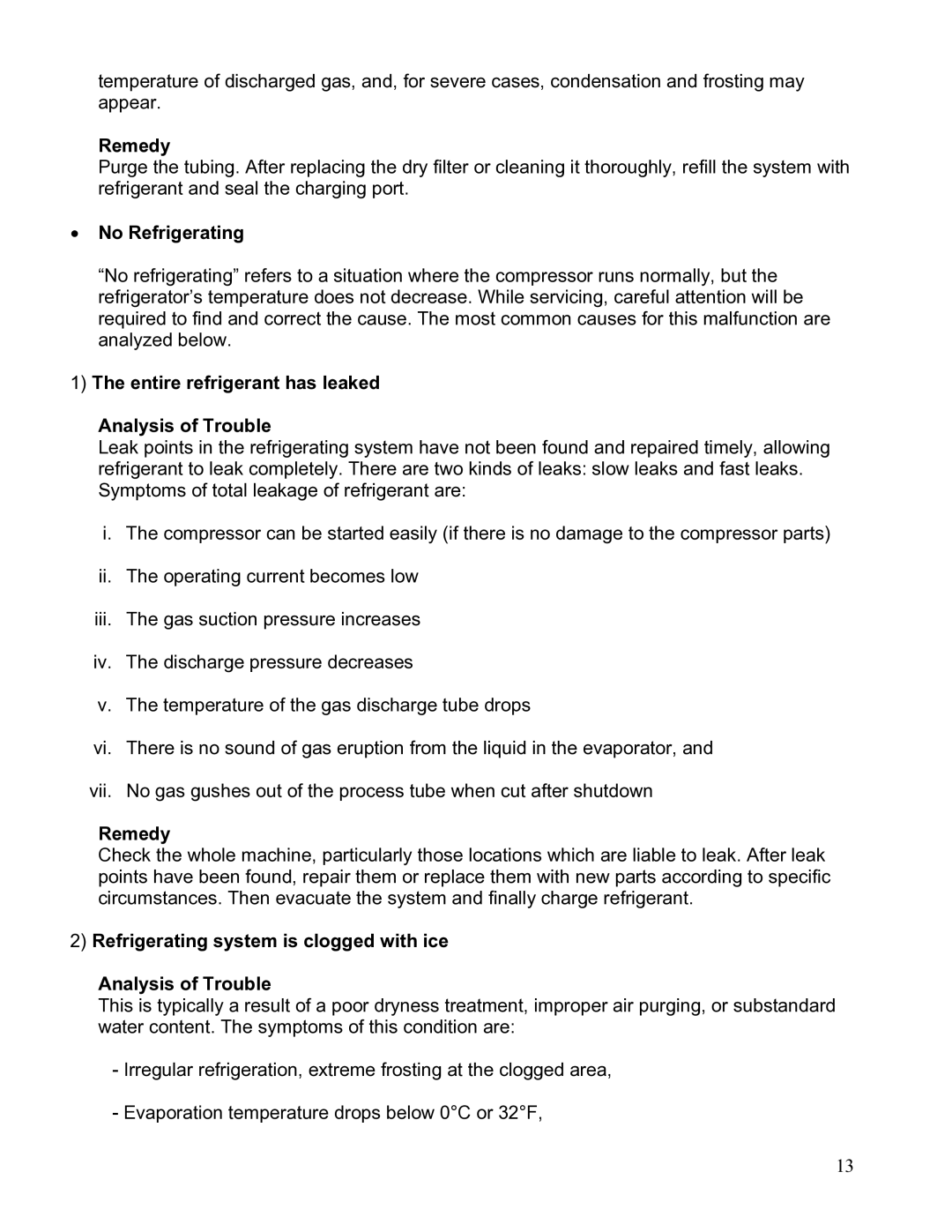 Haier RF-8888-193 service manual No Refrigerating, Entire refrigerant has leaked Analysis of Trouble 