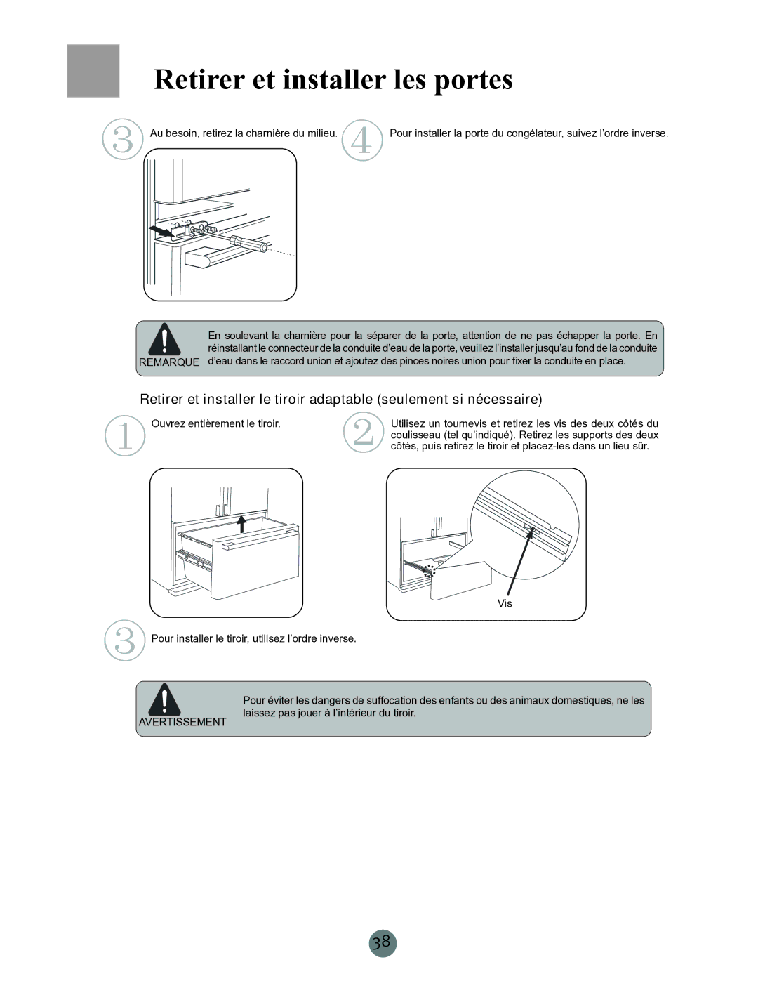 Haier RRCS25TD, PRCS25ED, PRCS25SD warranty Retirer et installer les portes 