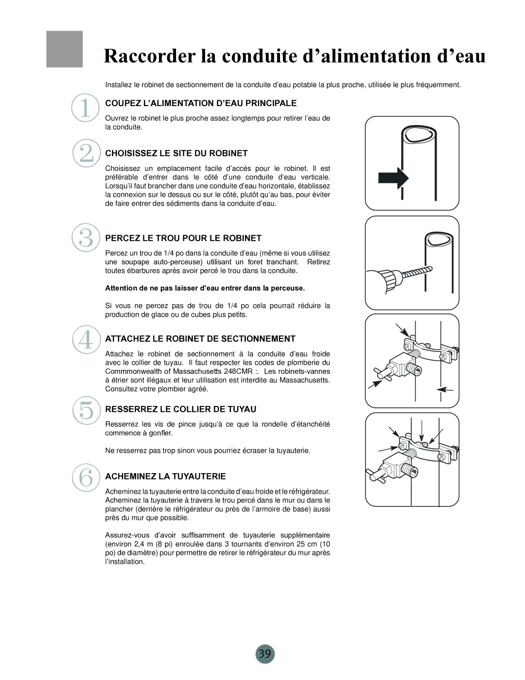 Haier PRCS25ED, PRCS25SD, RRCS25TD warranty Raccorder la conduite d’alimentation d’eau 