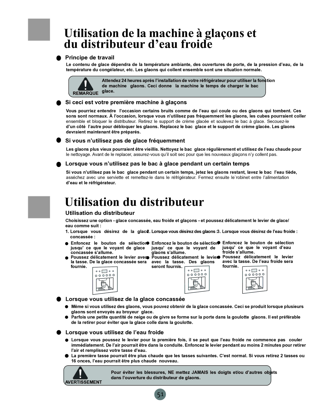 Haier PRCS25ED, PRCS25SD, RRCS25TD warranty Utilisation du distributeur 