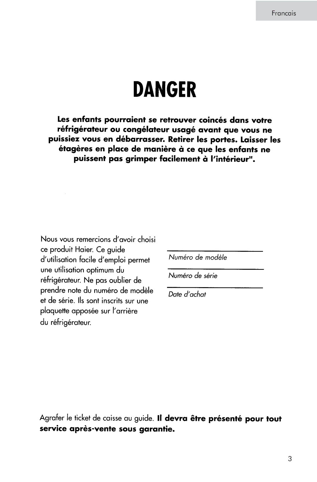 Haier RRTG, PRTS manual Francais 