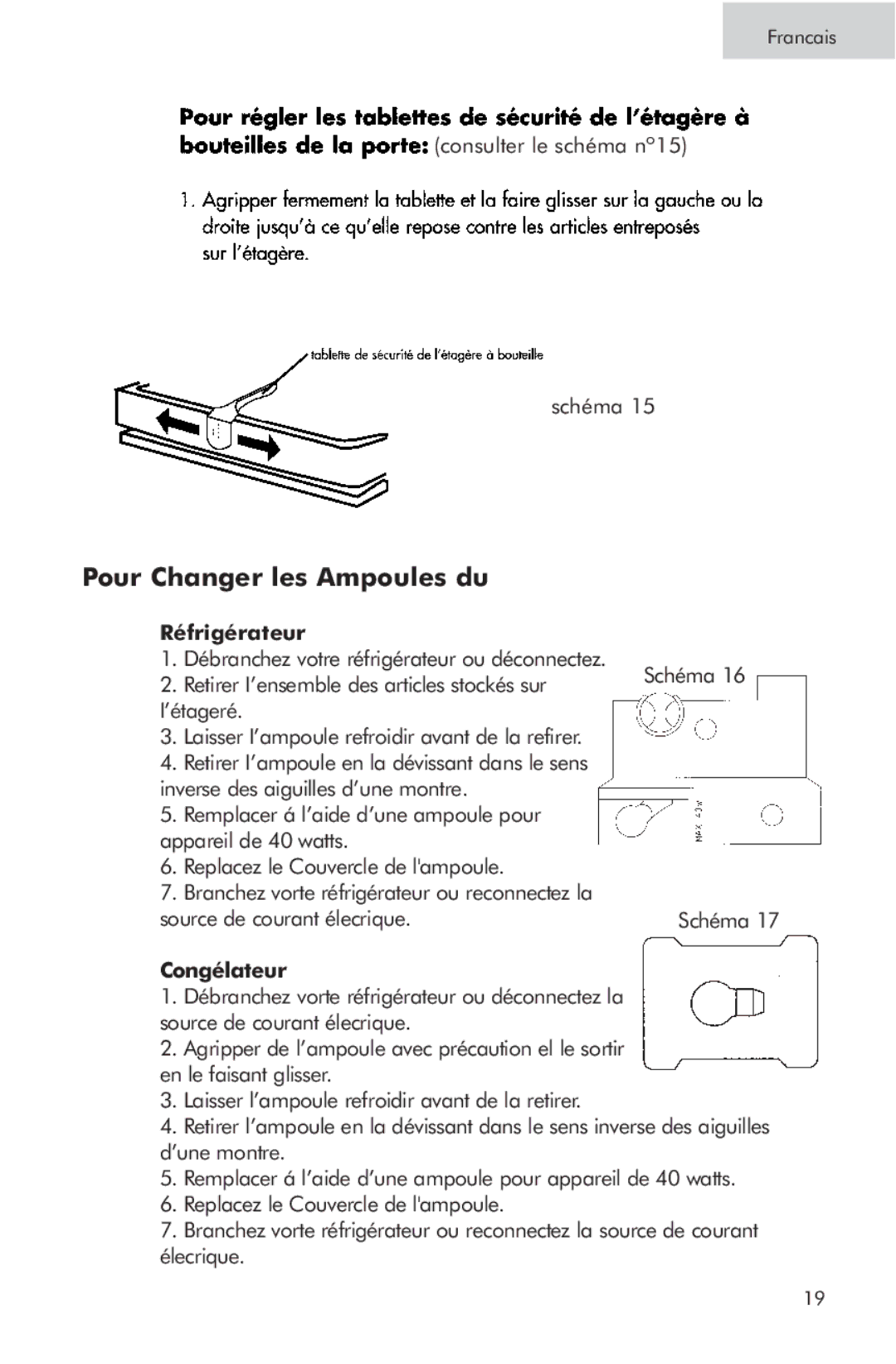 Haier RRTG, PRTS manual Pour Changer les Ampoules du 