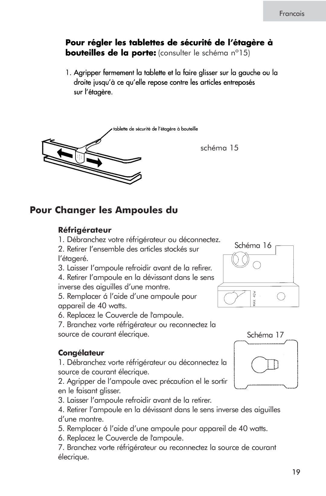 Haier RRTG, PRTS manual Pour Changer les Ampoules du, Réfrigérateur, Congélateur 
