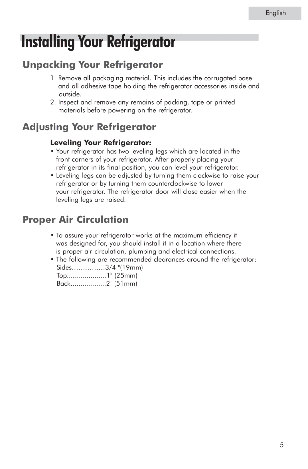 Haier HTA, RRTW, HRTS user manual Installing Your Refrigerator 