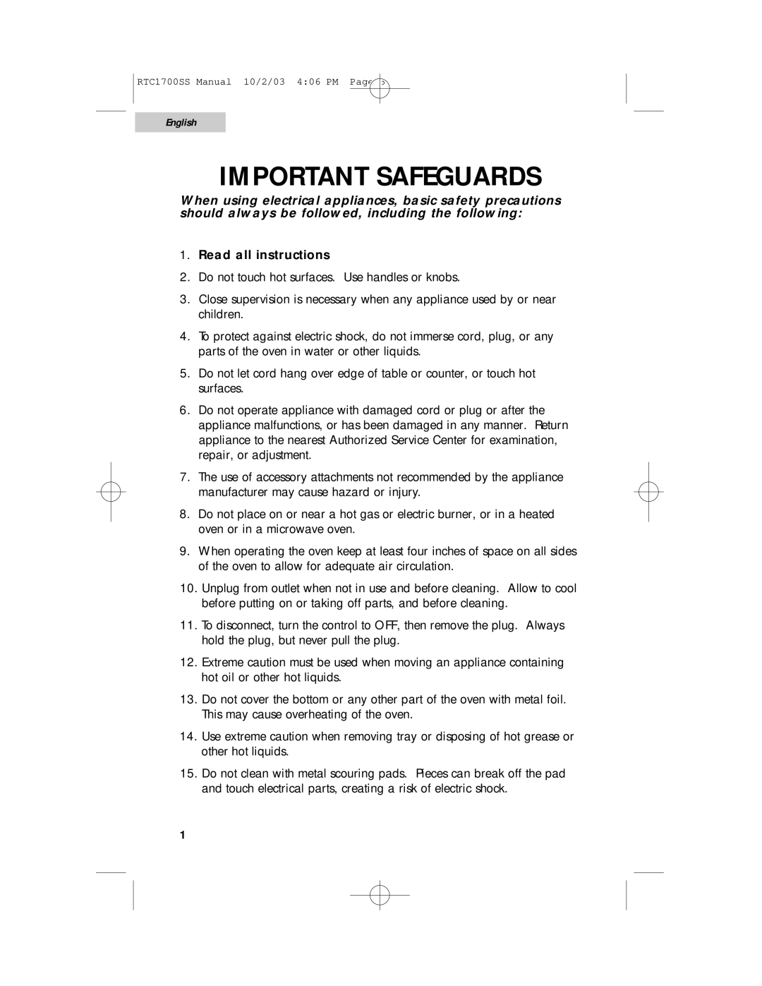 Haier RTC1700SS user manual Important Safeguards 