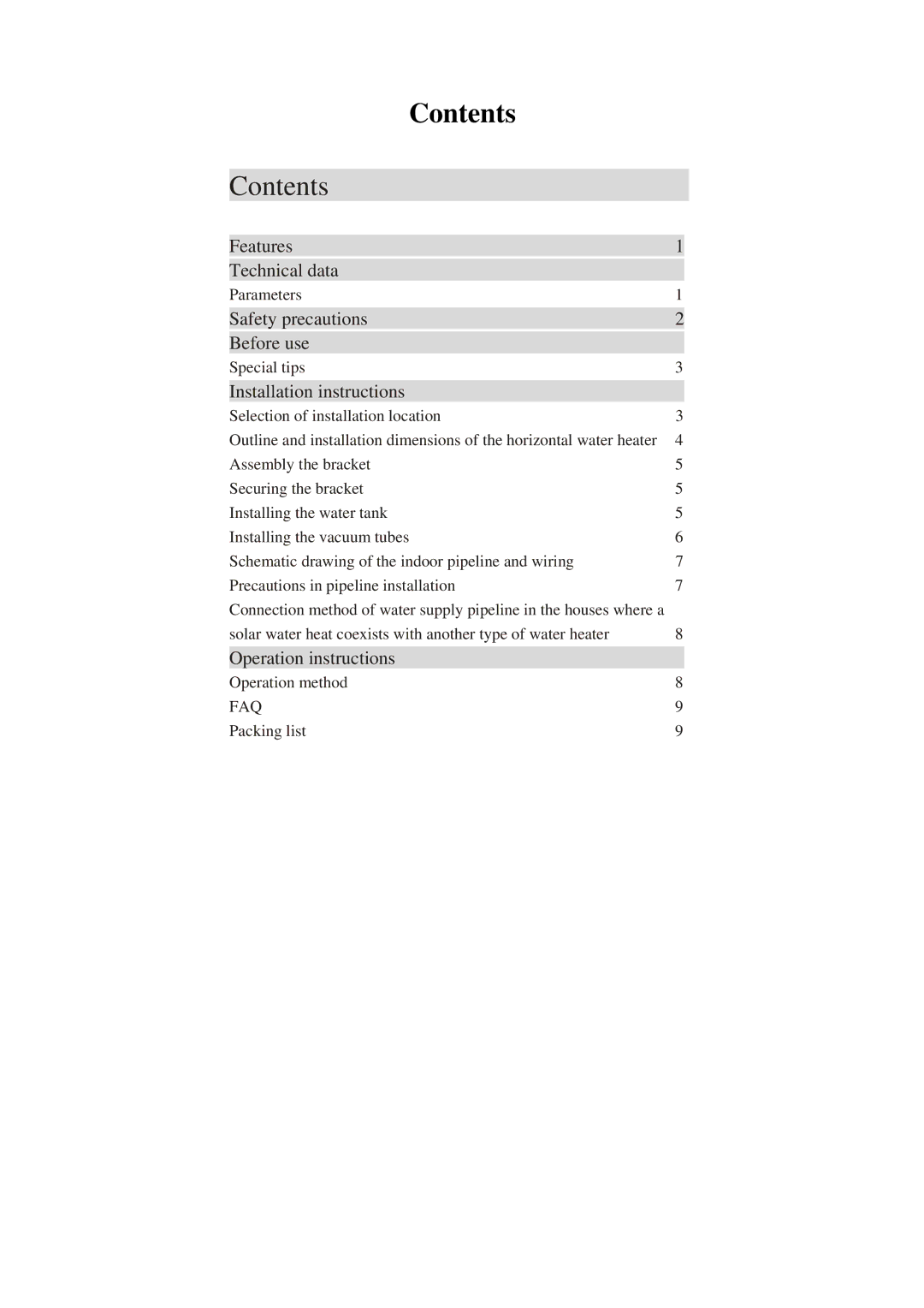 Haier S85ENL, S125ENF, S110ENF, S110ENL, S75ENL, S85ENF, S75ENF, S150ENF, S150ENL, S125ENL user manual Contents 