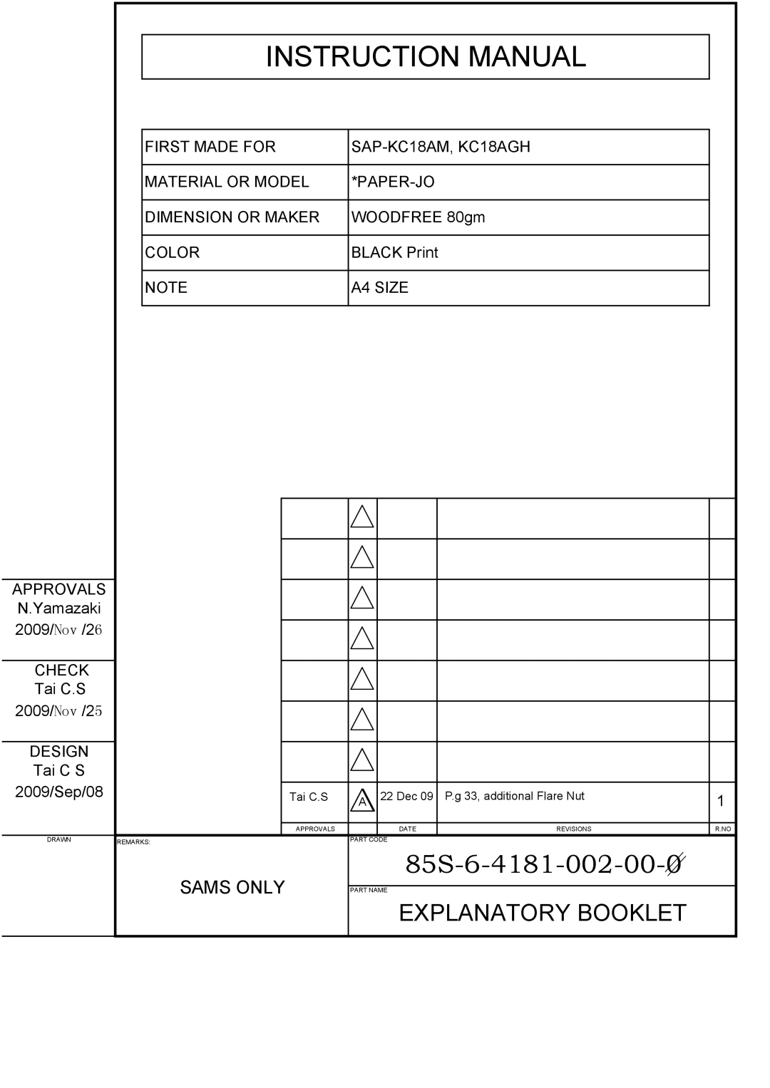 Haier KC18AGH, SAP-K18AM instruction manual 85S-6-4181-002-00-0 