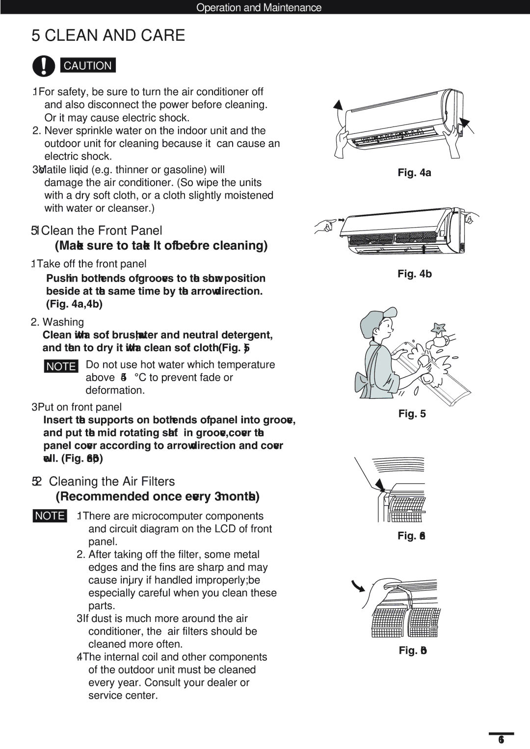 Haier SAP-K18AM, KC18AGH Clean and Care, Clean the Front Panel, Take off the front panel, Washing, Put on front panel 