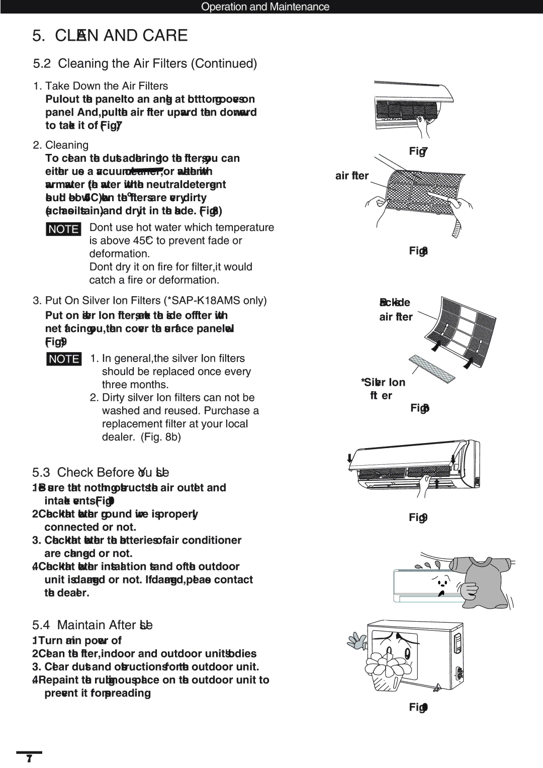 Haier KC18AGH, SAP-K18AM Cleaning the Air Filters, Check Before You Use, Maintain After Use, Take Down the Air Filters 