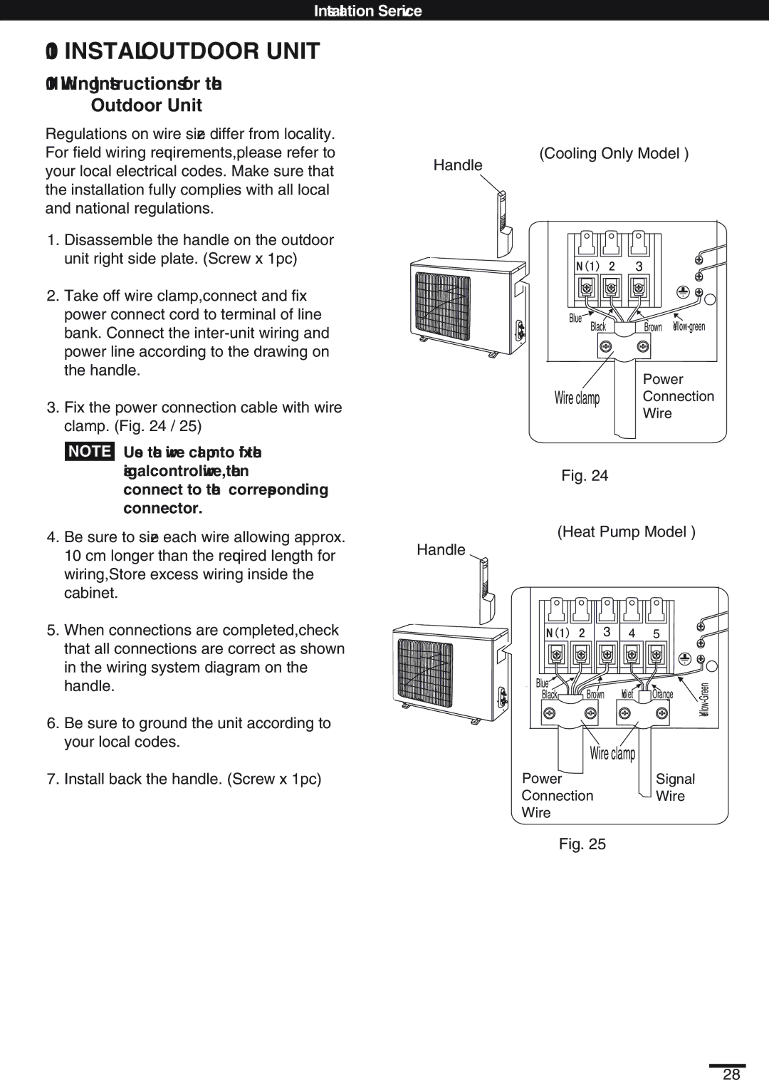 Haier SAP-K18AM, KC18AGH instruction manual Install Outdoor Unit, Wiring Instructions for the Outdoor Unit 