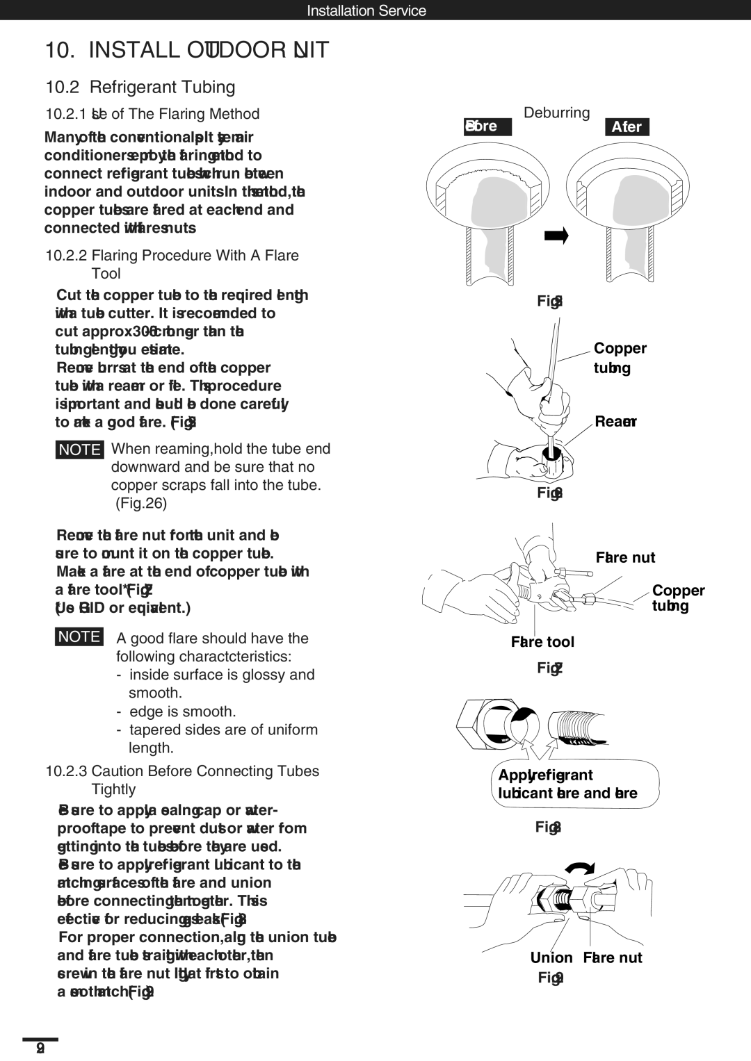 Haier KC18AGH, SAP-K18AM Refrigerant Tubing, Use of The Flaring Method, Flaring Procedure With a Flare Tool, Deburring 