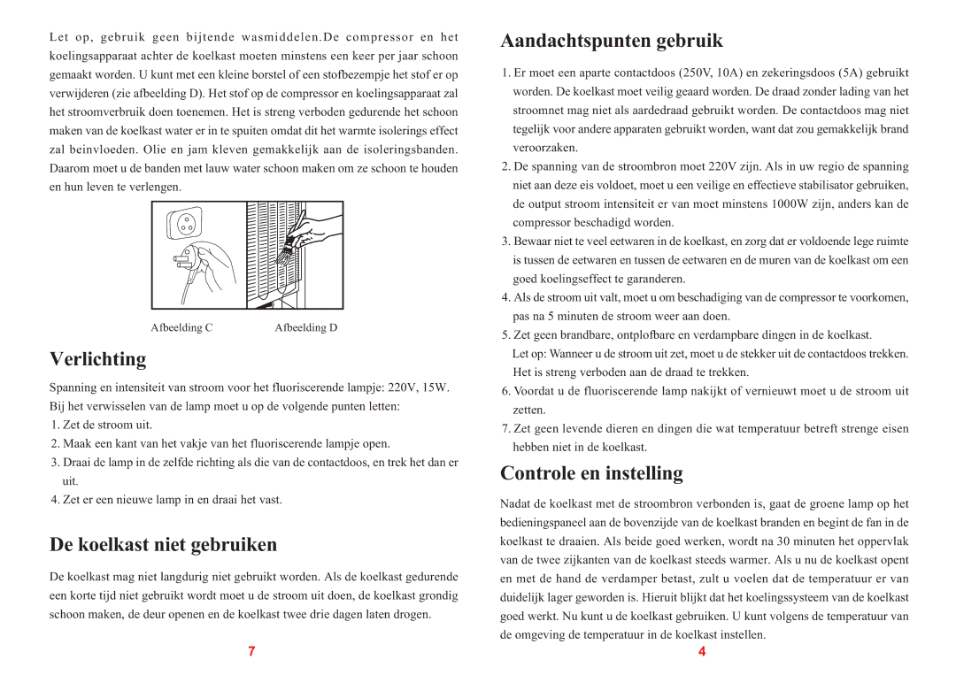Haier SC-328GB, SC-278GA manual Verlichting, De koelkast niet gebruiken, Aandachtspunten gebruik, Controle en instelling 
