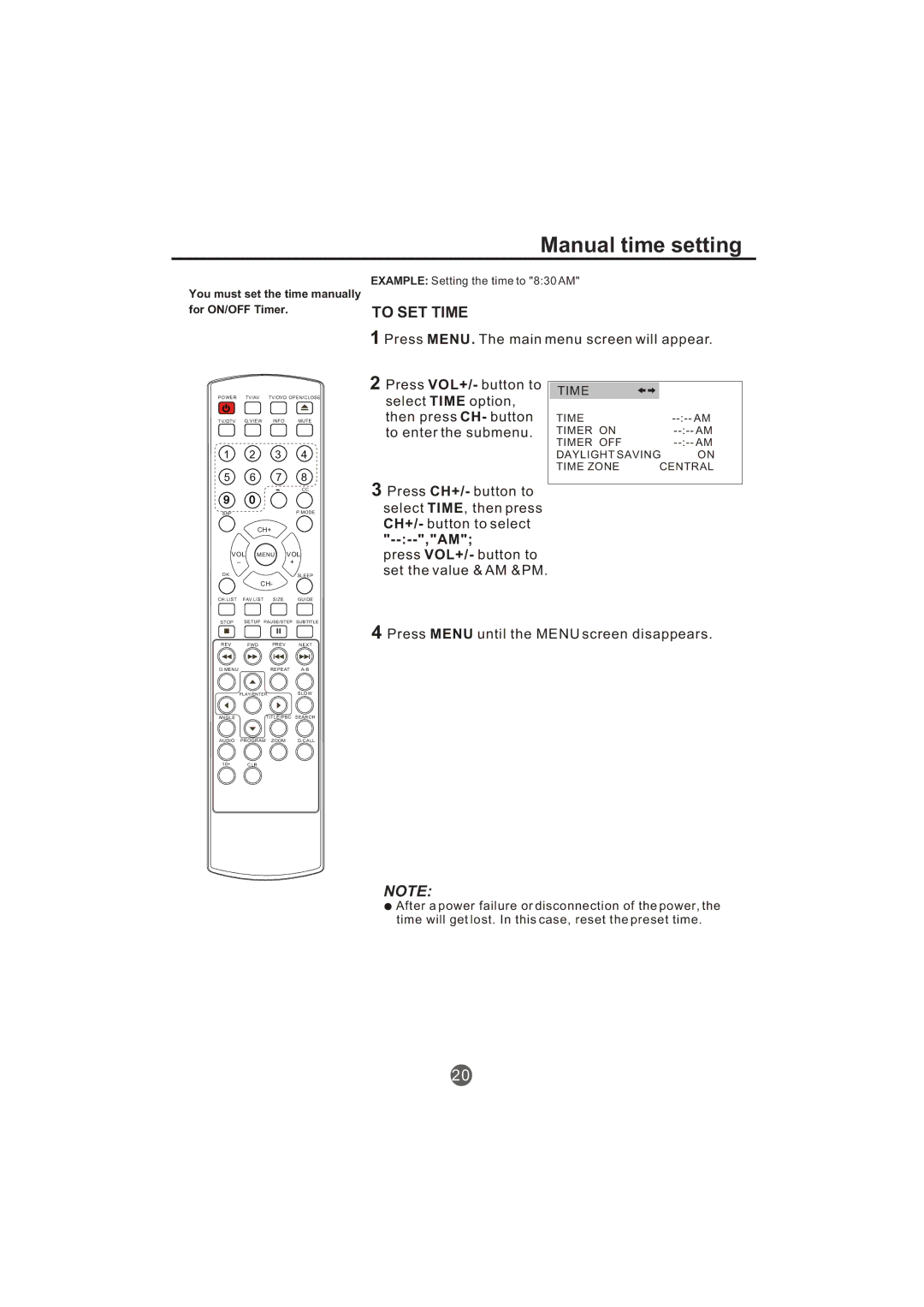 Haier TCR13-A, TCR20-A owner manual Manual time setting, To SET Time 