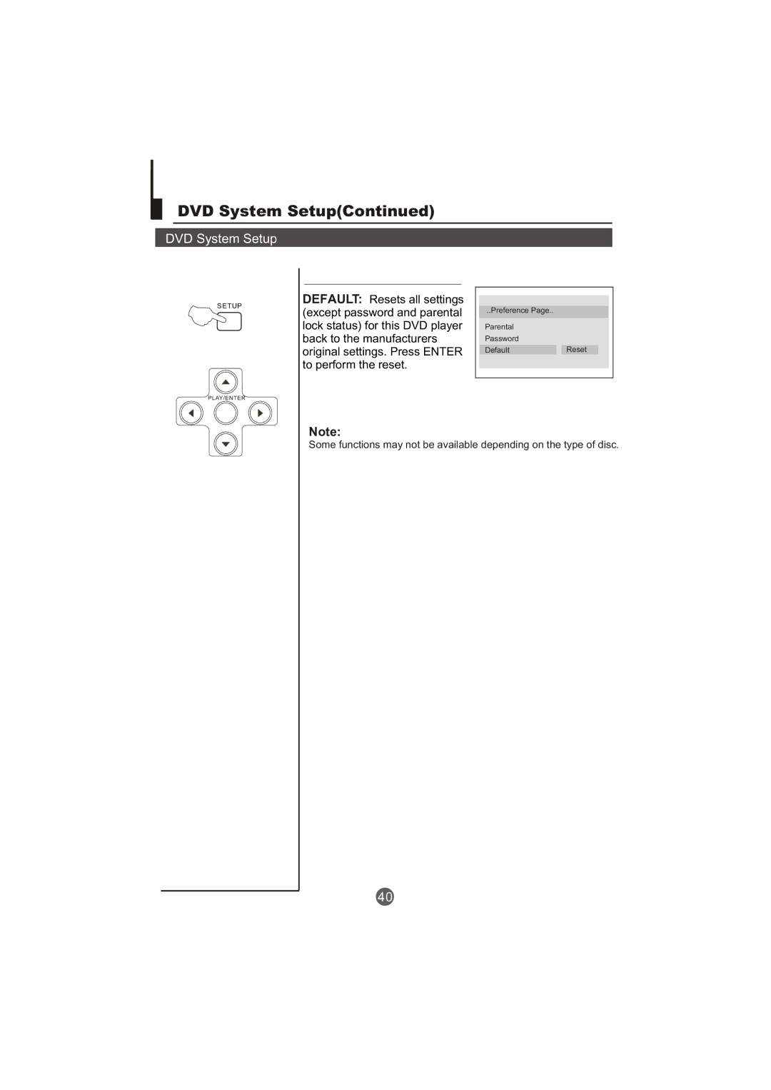 Haier TCR13-A, TCR20-A owner manual Preference Parental Password DefaultReset 