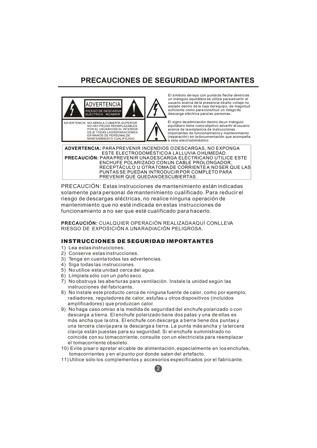 Haier TCR20-A, TCR13-A owner manual Advertencia 